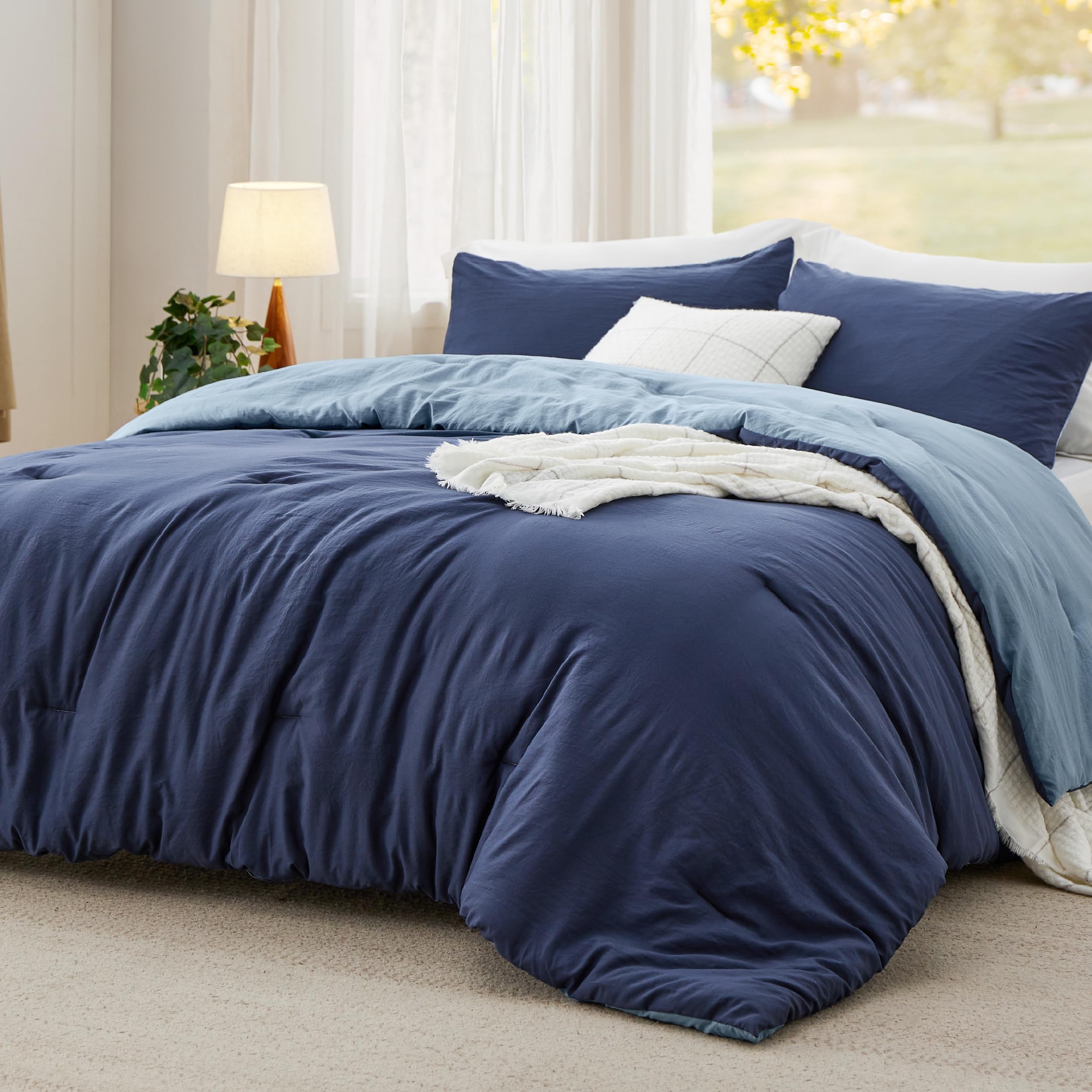 Juego de Edredón Bedsure Queen Reversible Azul Marino 3 Piezas - Venta Internacional