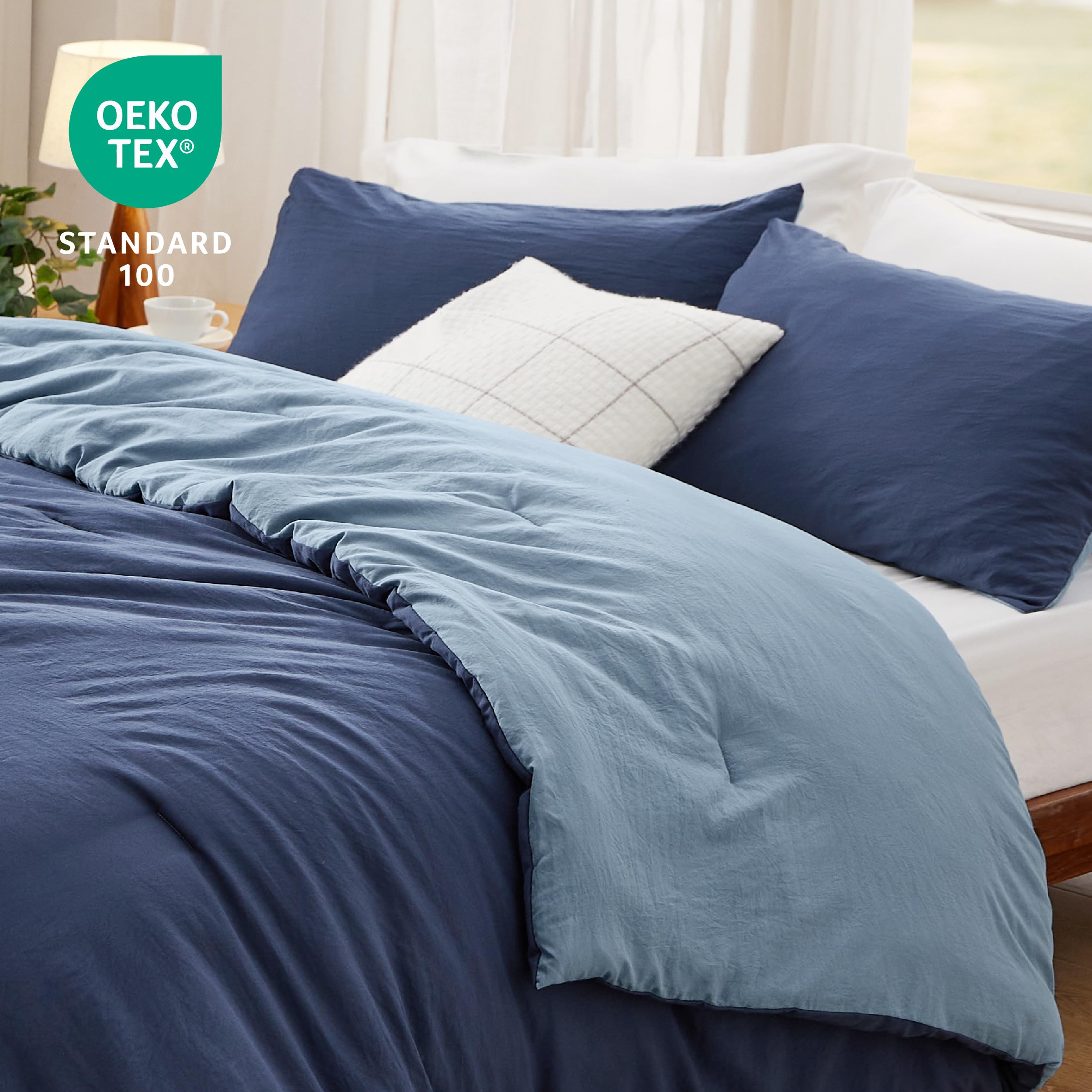 Foto 5 pulgar | Juego de Edredón Bedsure Queen Reversible Azul Marino 3 Piezas - Venta Internacional
