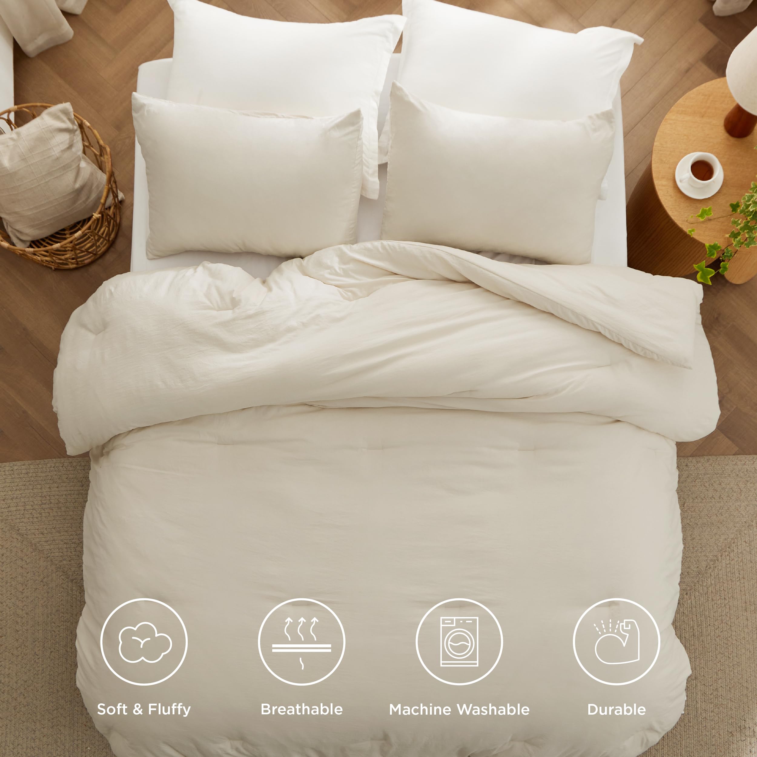 Foto 4 | Juego De Edredón Bedsure, Tamaño Completo, Beige Claro, 3 Piezas - Venta Internacional.