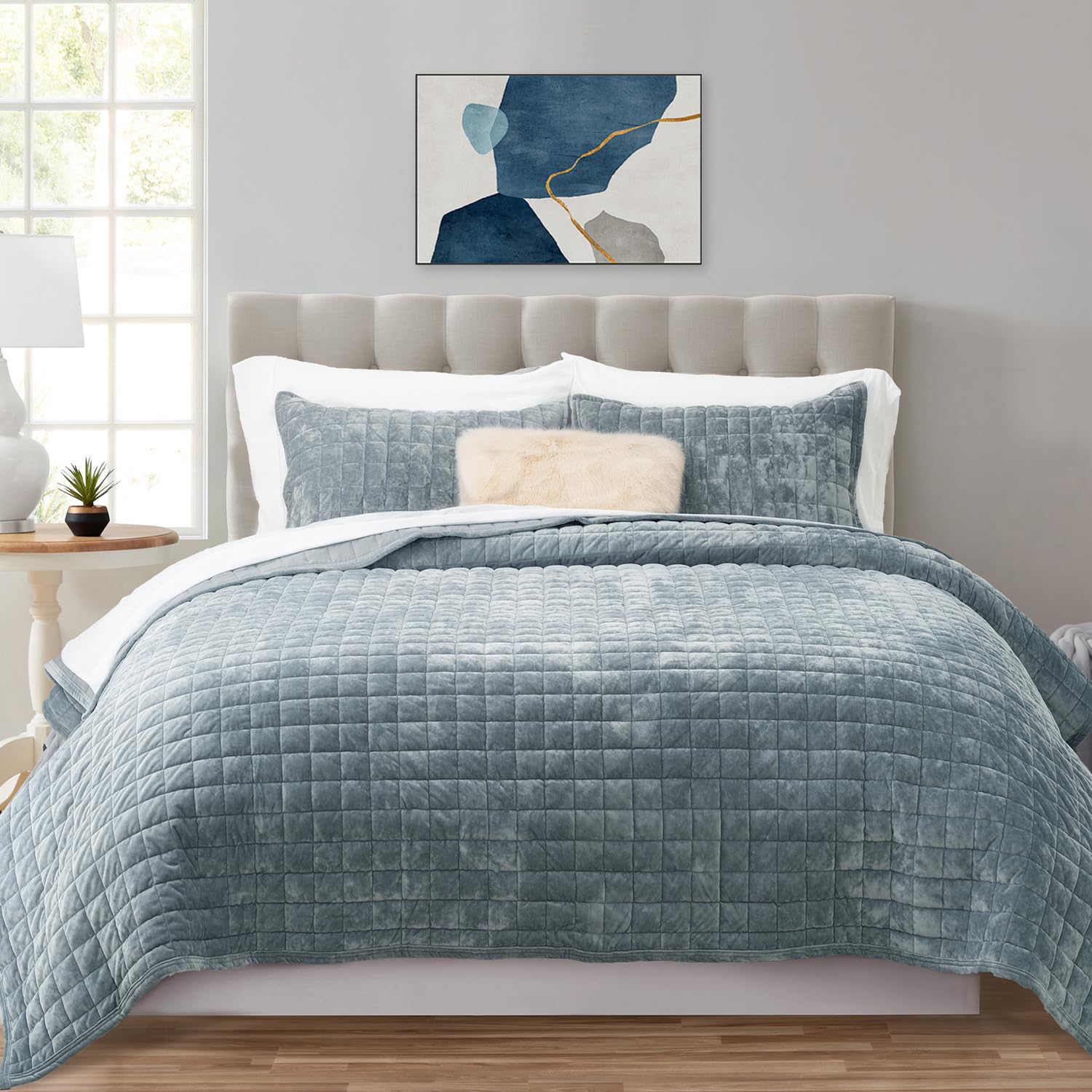 Juego De Edredón Recyco Luxury Velvet King Size Blue Linen - Venta Internacional.