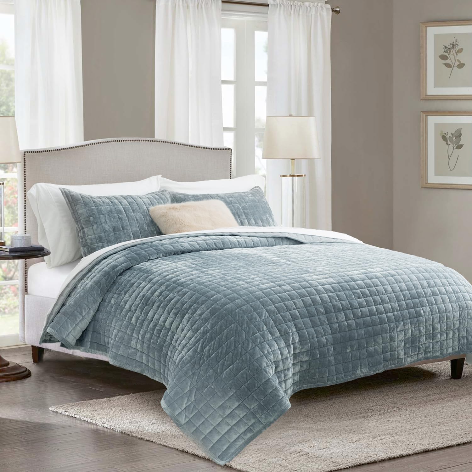 Foto 2 | Juego De Edredón Recyco Luxury Velvet King Size Blue Linen - Venta Internacional.