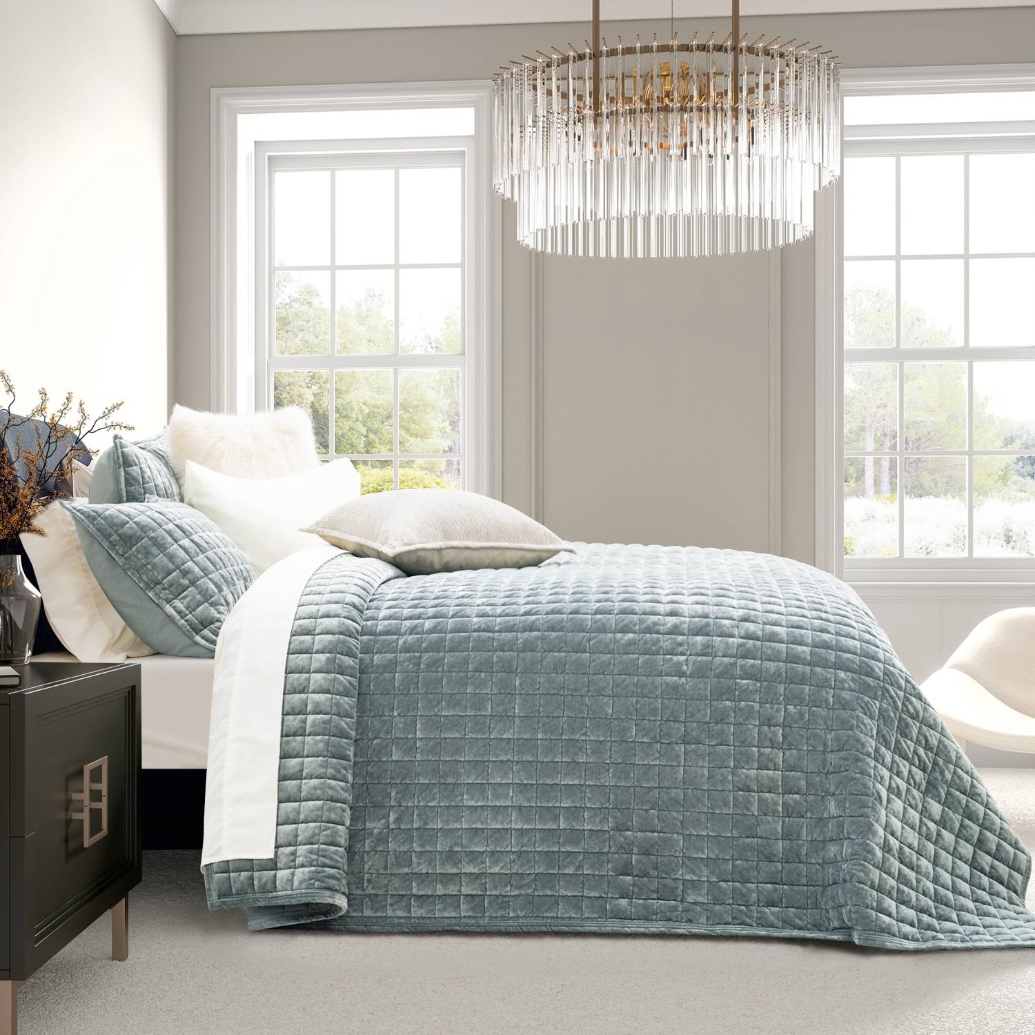 Foto 3 | Juego De Edredón Recyco Luxury Velvet King Size Blue Linen - Venta Internacional.