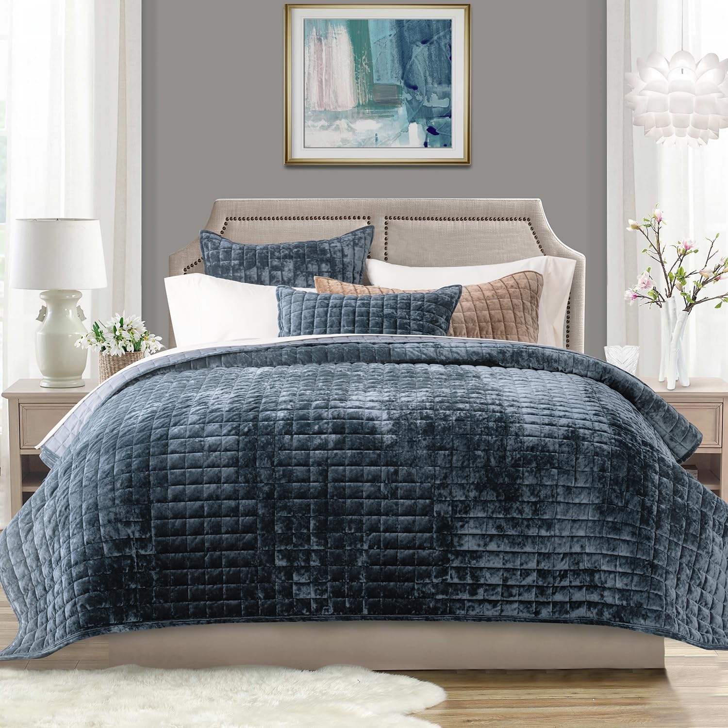 Foto 1 | Juego De Edredón Recyco Luxury Velvet King Size, Ropa De Cama Azul Tormentoso - Venta Internacional.