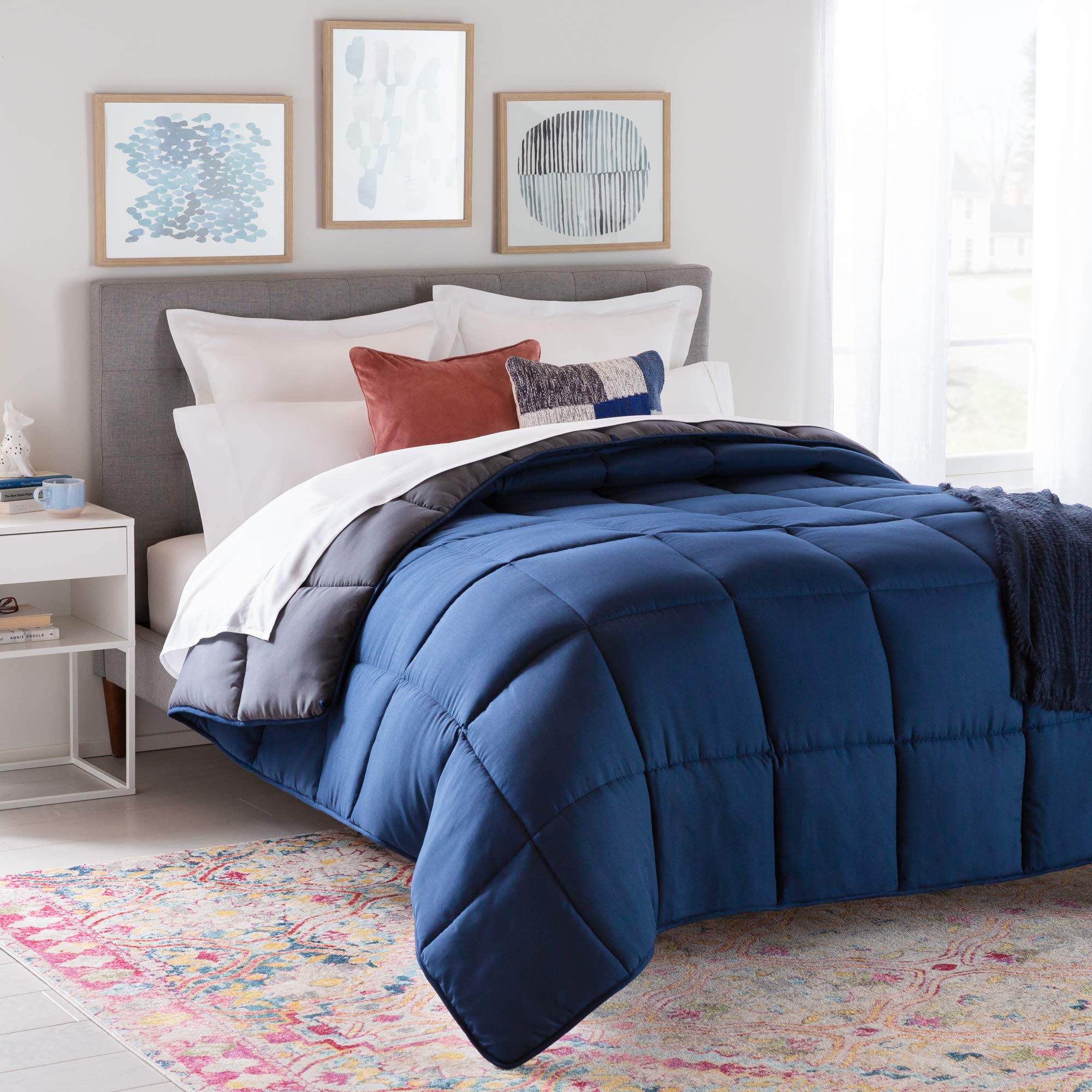 Inserto De Edredón Y Edredón Linenspa Reversible King Navy - Venta Internacional.