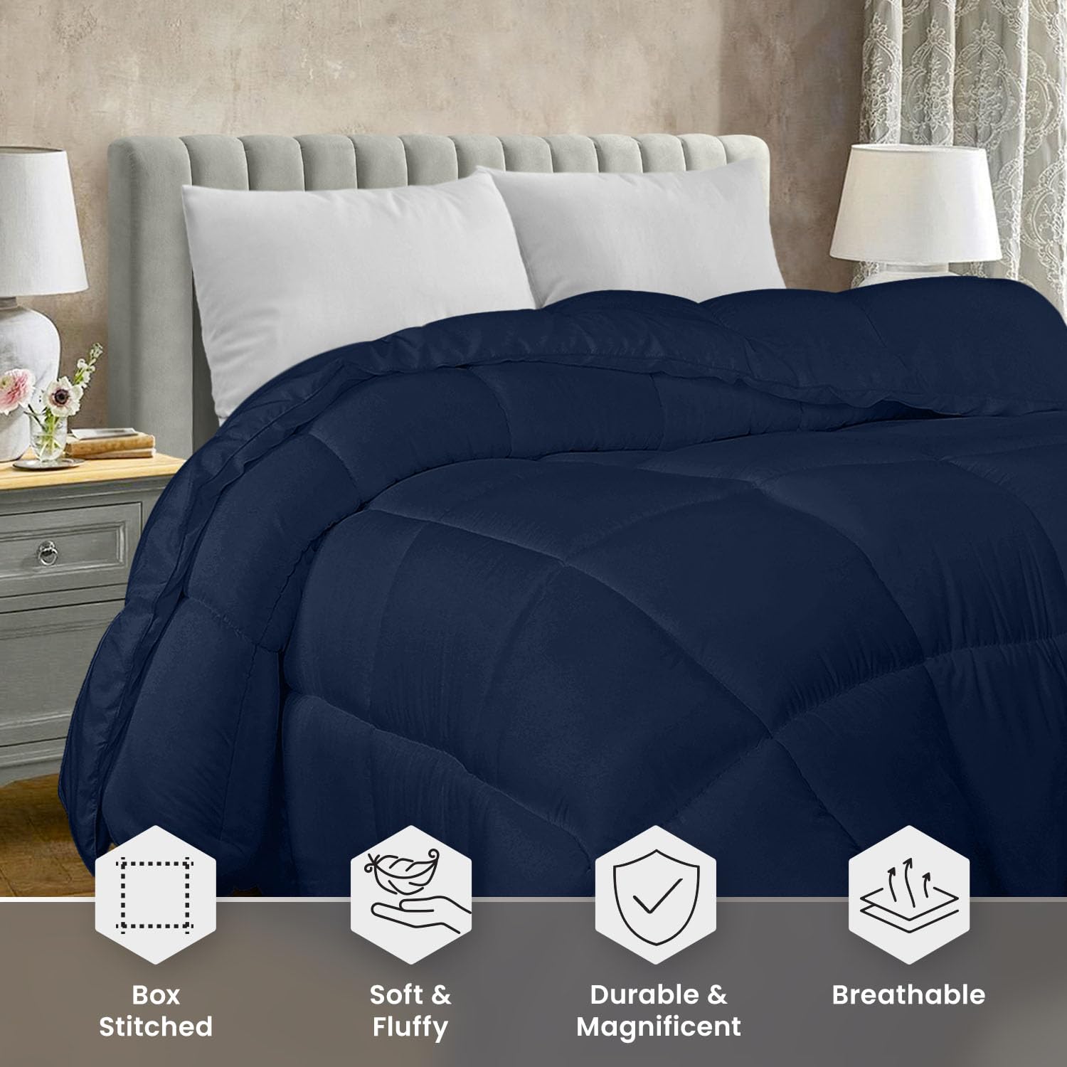 Foto 4 pulgar | Edredón Con Relleno De Edredón Utopia, Cama King Size, Azul Marino - Venta Internacional.
