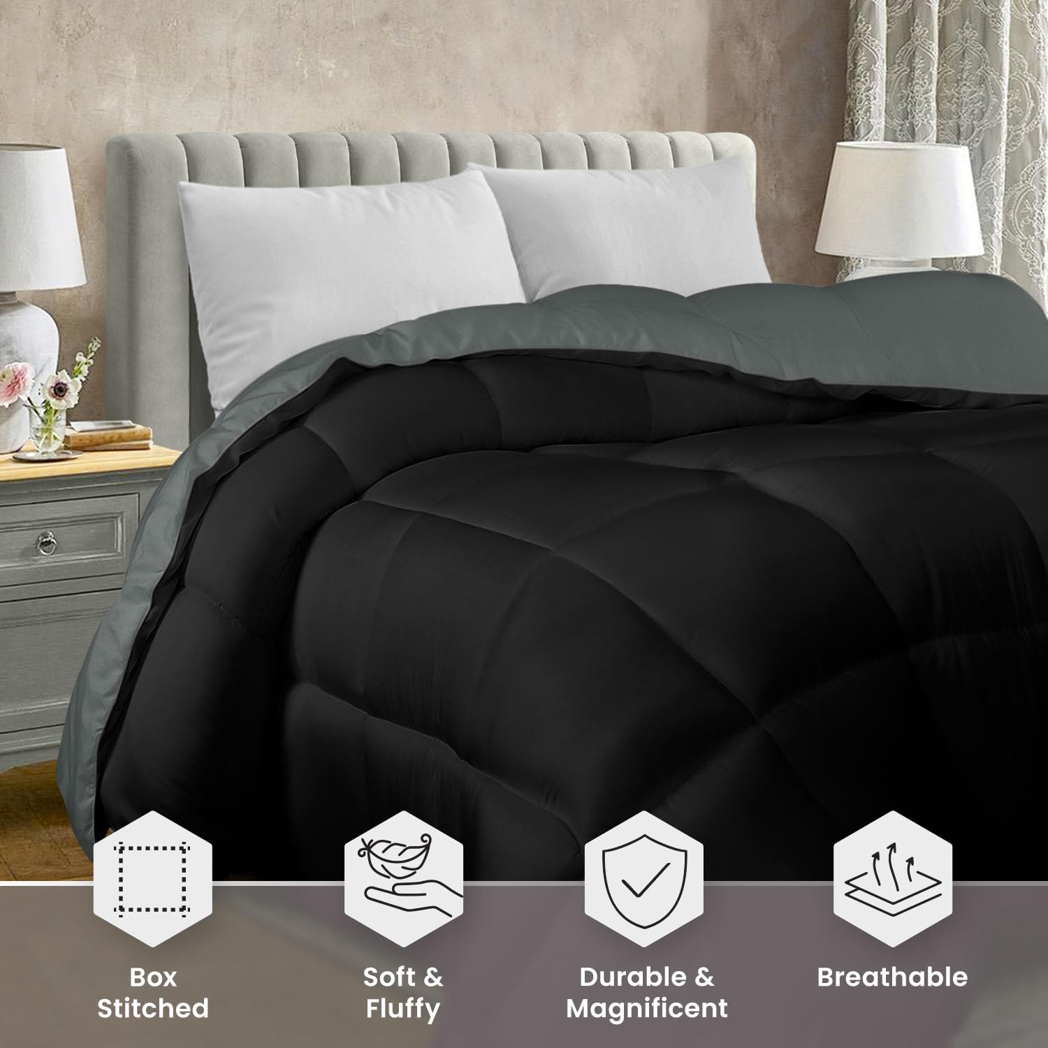 Foto 4 pulgar | Edredón Con Relleno De Edredón Utopia Bedding Queen, Color Negro Y Gris - Venta Internacional.