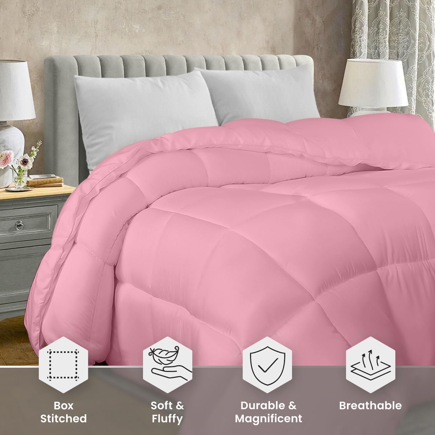 Foto 3 | Edredón Con Relleno De Edredón Utopia, Tamaño Doble, Color Rosa - Venta Internacional.