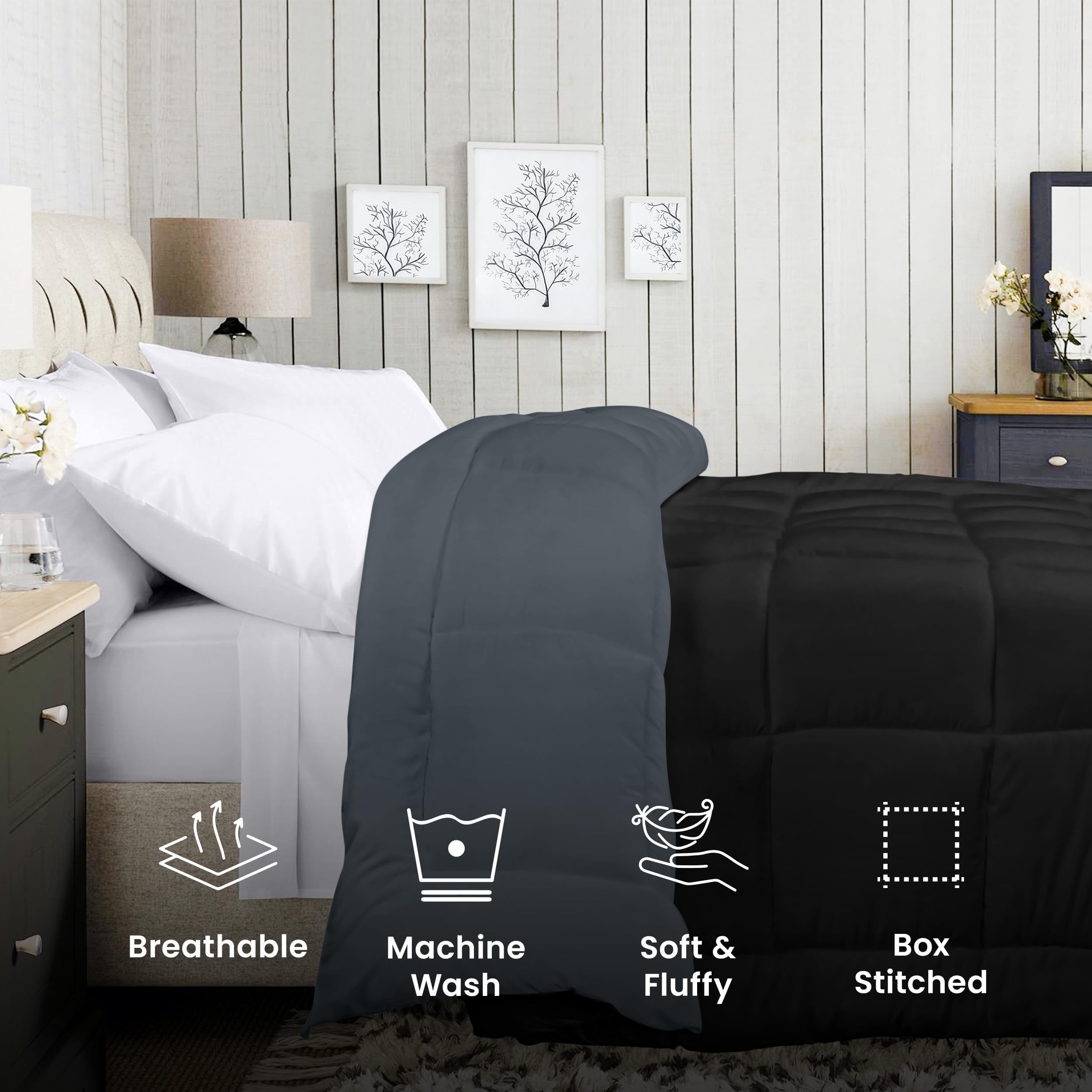 Foto 4 pulgar | Ropa De Cama Edreforter Utopia King Para Todas Las Estaciones Con 4 Almohadas, Color Negro Y Gris - Venta Internacional.