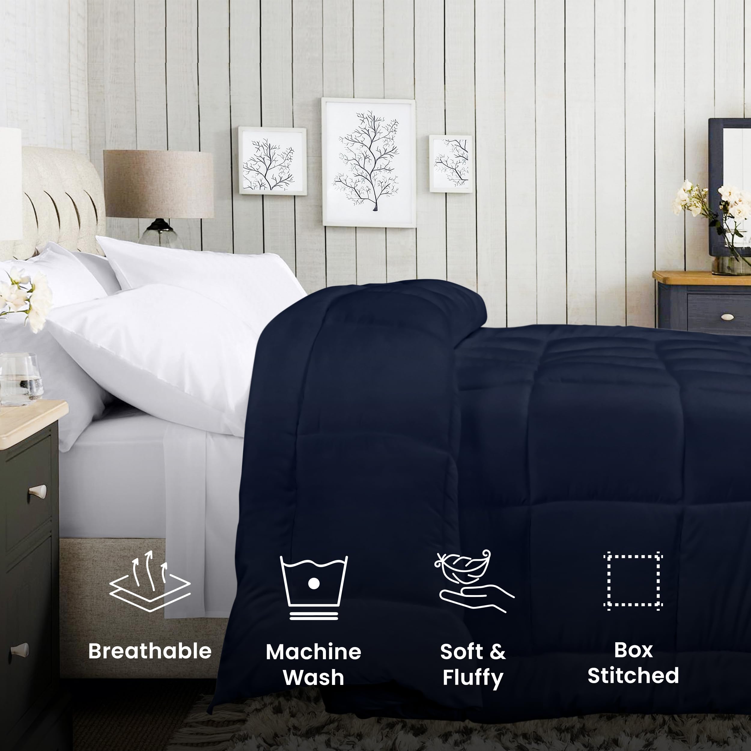 Foto 4 pulgar | Ropa De Cama Edredon Utopia Para Todas Las Estaciones, Plumón Alt Queen, Azul Marino - Venta Internacional.
