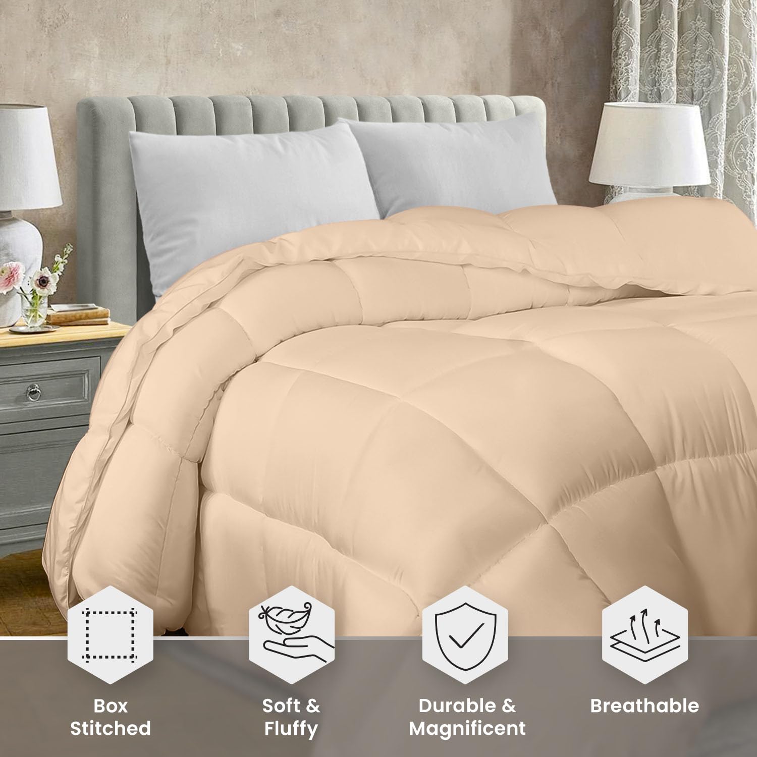 Foto 3 | Edredón Con Relleno De Edredón Utopia, Tamaño Doble, Color Beige, 4 Unidades - Venta Internacional.