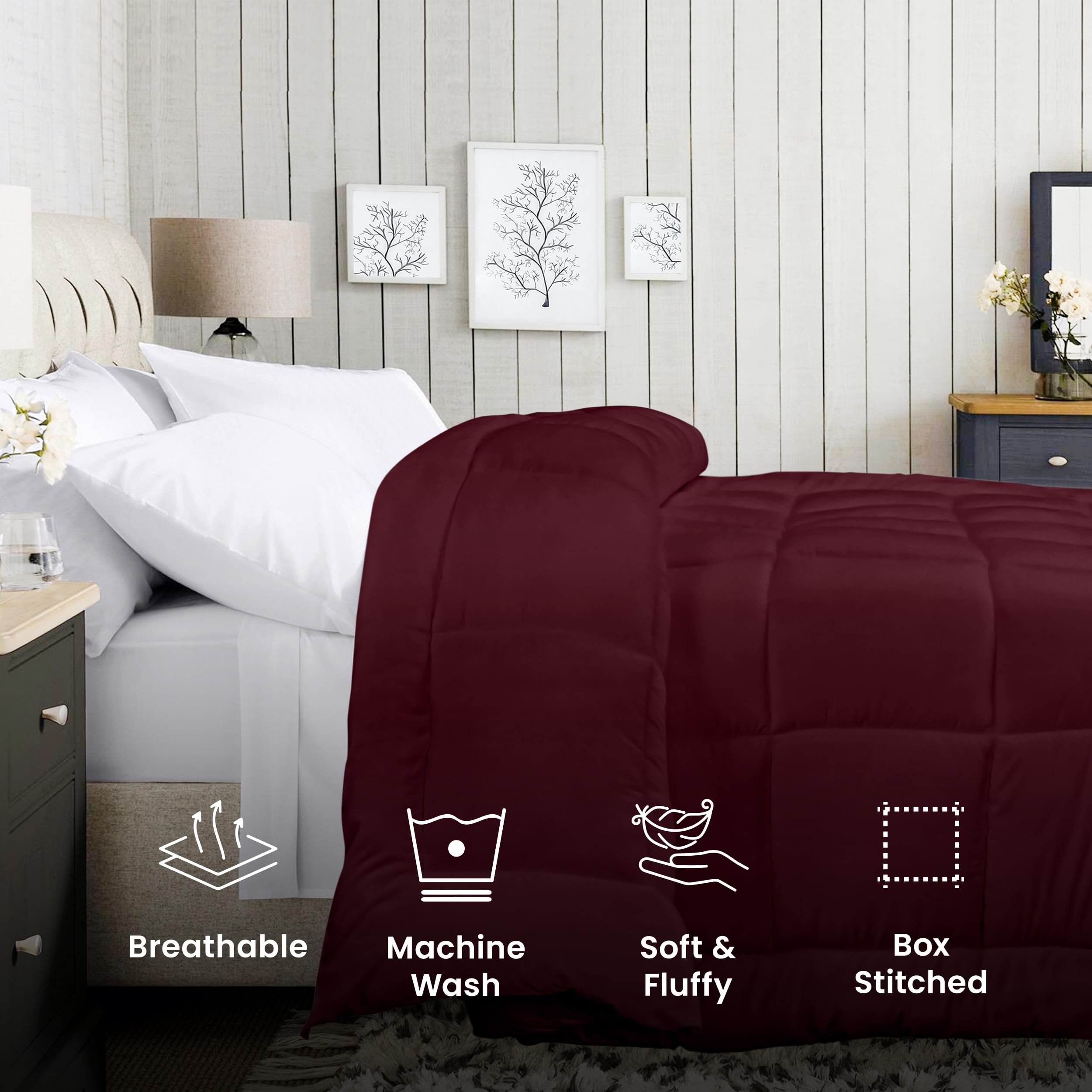 Foto 4 pulgar | Ropa De Cama Edredon Utopia Para Todas Las Estaciones, Plumón Alt King, Color Burdeos - Venta Internacional.