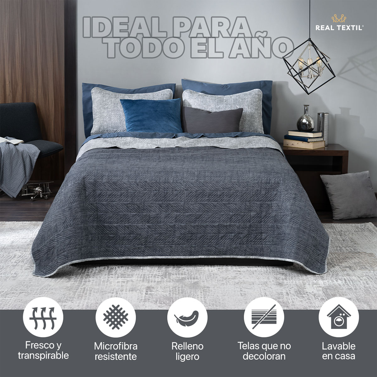 Foto 5 pulgar | Edredón Ligero Queen Size Con Fundas De Almohada Real Textil Pinsonic Doble Vista Giza