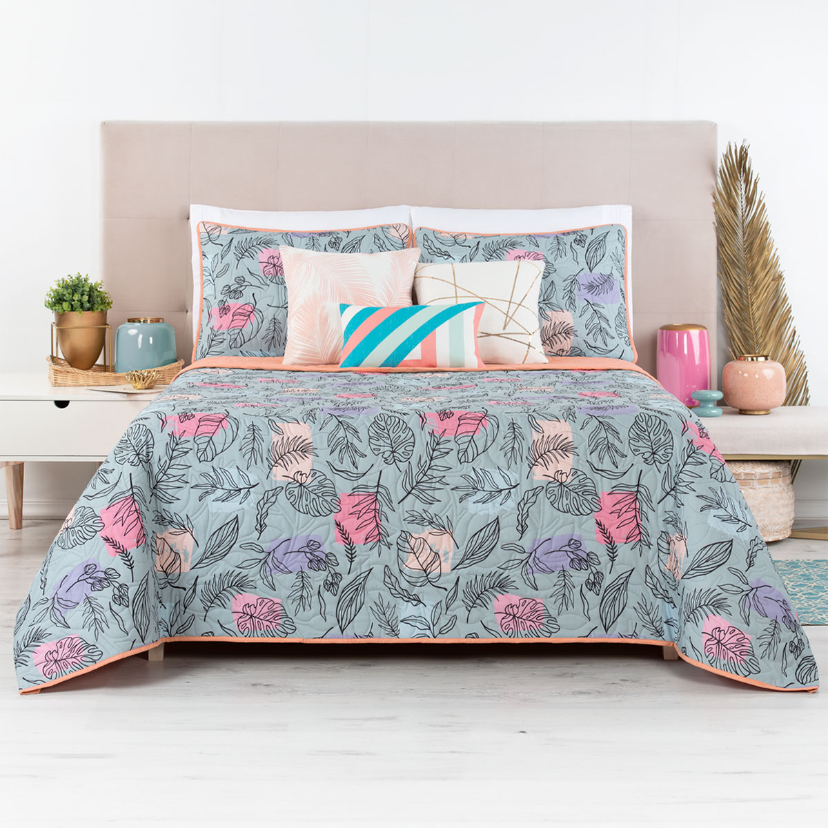 Edredón Ligero Matrimonial Con Fundas De Almohada Real Textil Pinsonic Doble Vista Jaspe