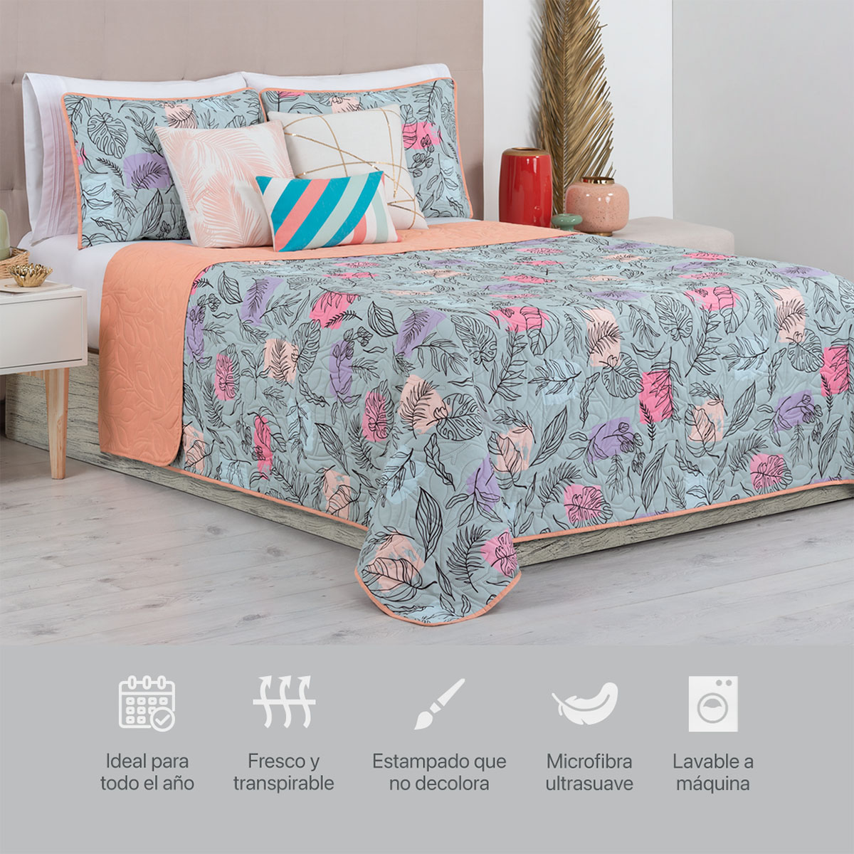 Foto 6 | Edredón Ligero Matrimonial Con Fundas De Almohada Real Textil Pinsonic Doble Vista Jaspe