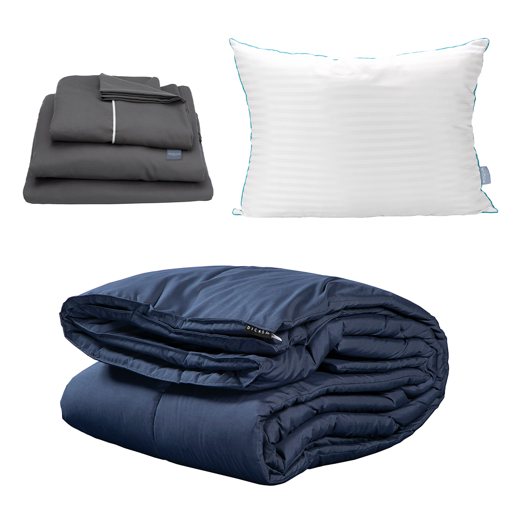 Edredón Dicasa Homy Azul Marino Individual + Sabanas Royal + Almohada Royal