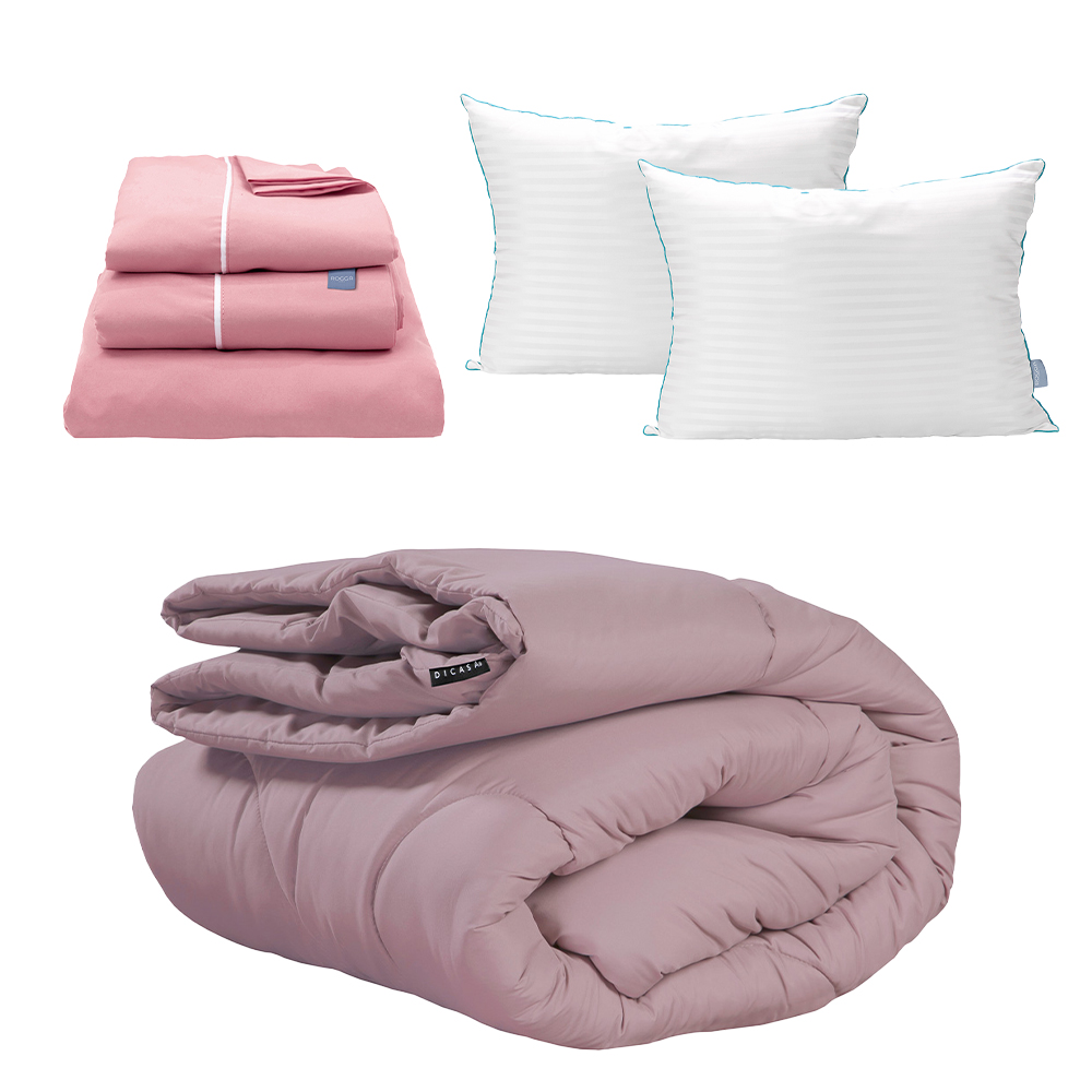 Edredón Dicasa Homy Lila King Size + Sabanas Royal + Almohada Royal Twin