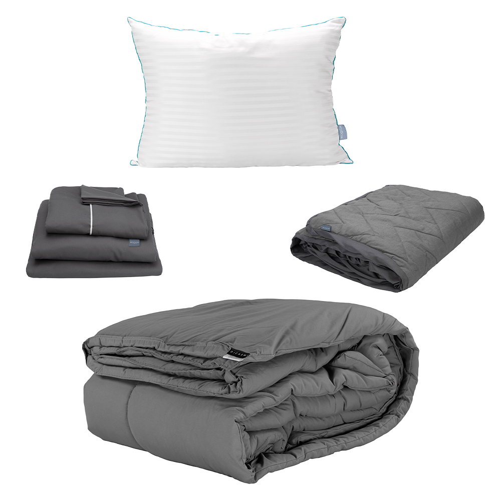 Edredón Dicasa Homy Gris Oxford Individual + Sabanas Royal + Protector Lux + Almohada Royal