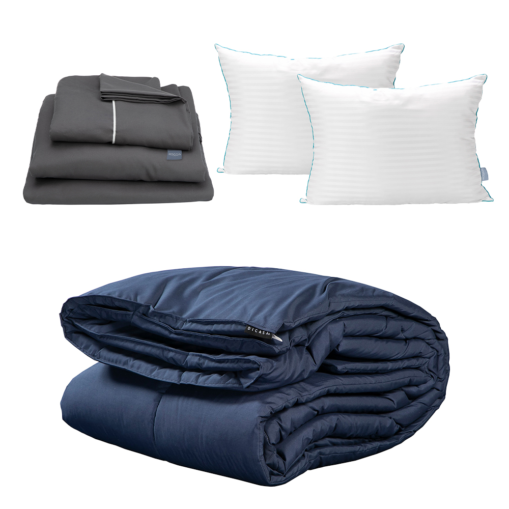 Edredón Dicasa Homy Azul Marino King Size + Sabanas Royal + Almohada Royal Twin