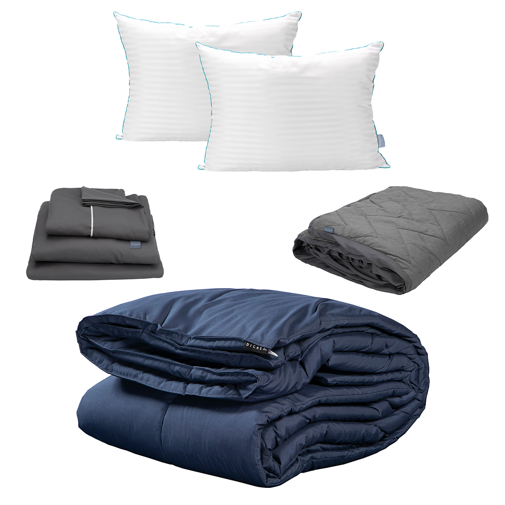 Edredón Dicasa Homy Azul Marino King Size + Sabanas Royal + Protector Lux + Almohada Royal Twin