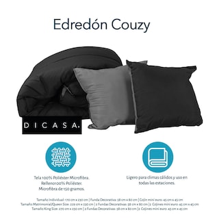 Foto 6 | Set De Edredon Doble Vista Dicasa Couzy Negro-gris Oxford | Platino King Size + Sabanas Softy