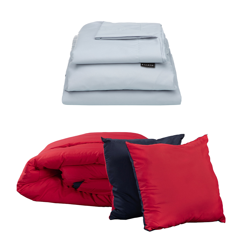 Set De Edredon Doble Vista Dicasa Couzy Rojo-azul Marino | Platino Queen Size +  Sabanas Softy