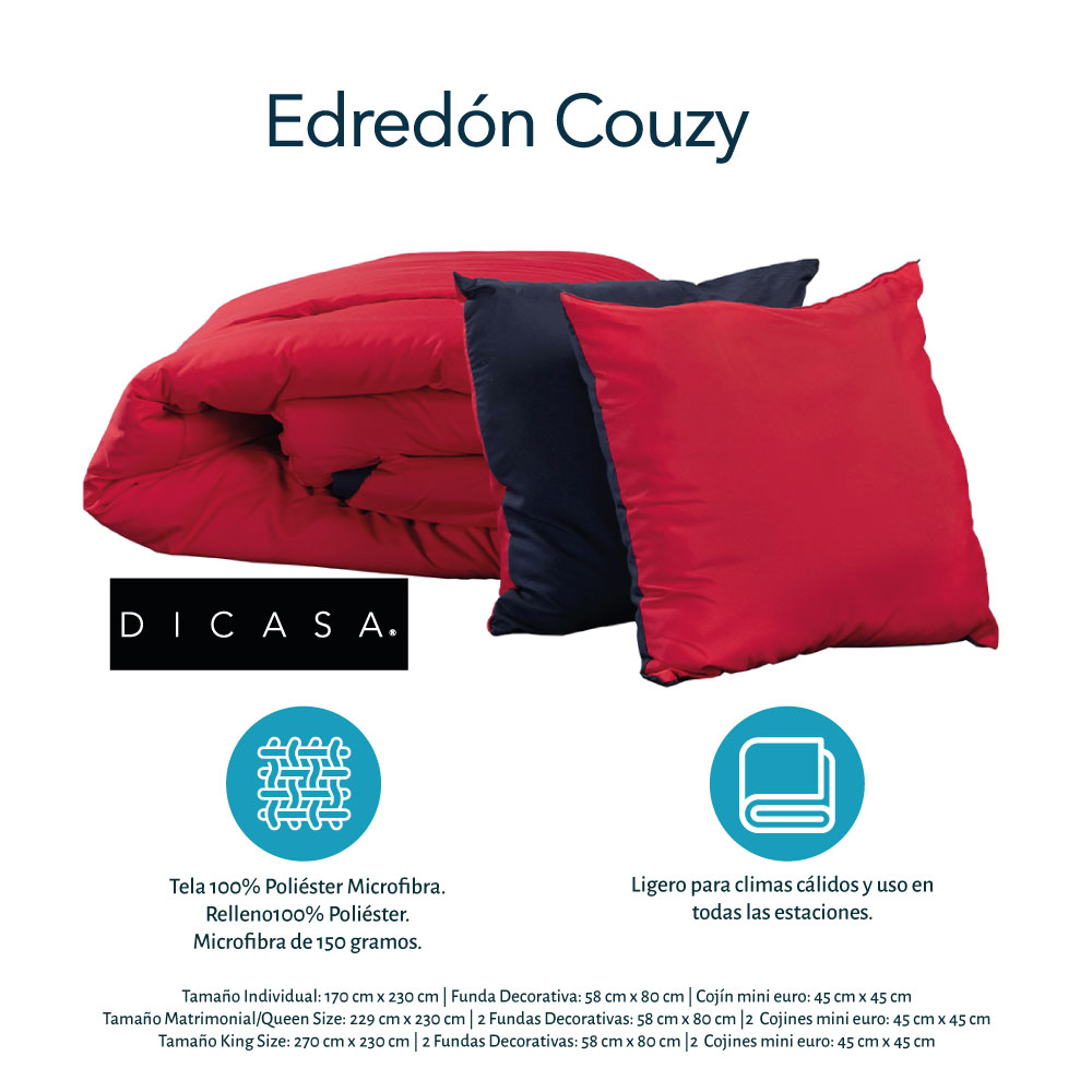 Foto 6 | Set De Edredon Doble Vista Dicasa Couzy Rojo-azul Marino | Platino Queen Size +  Sabanas Softy