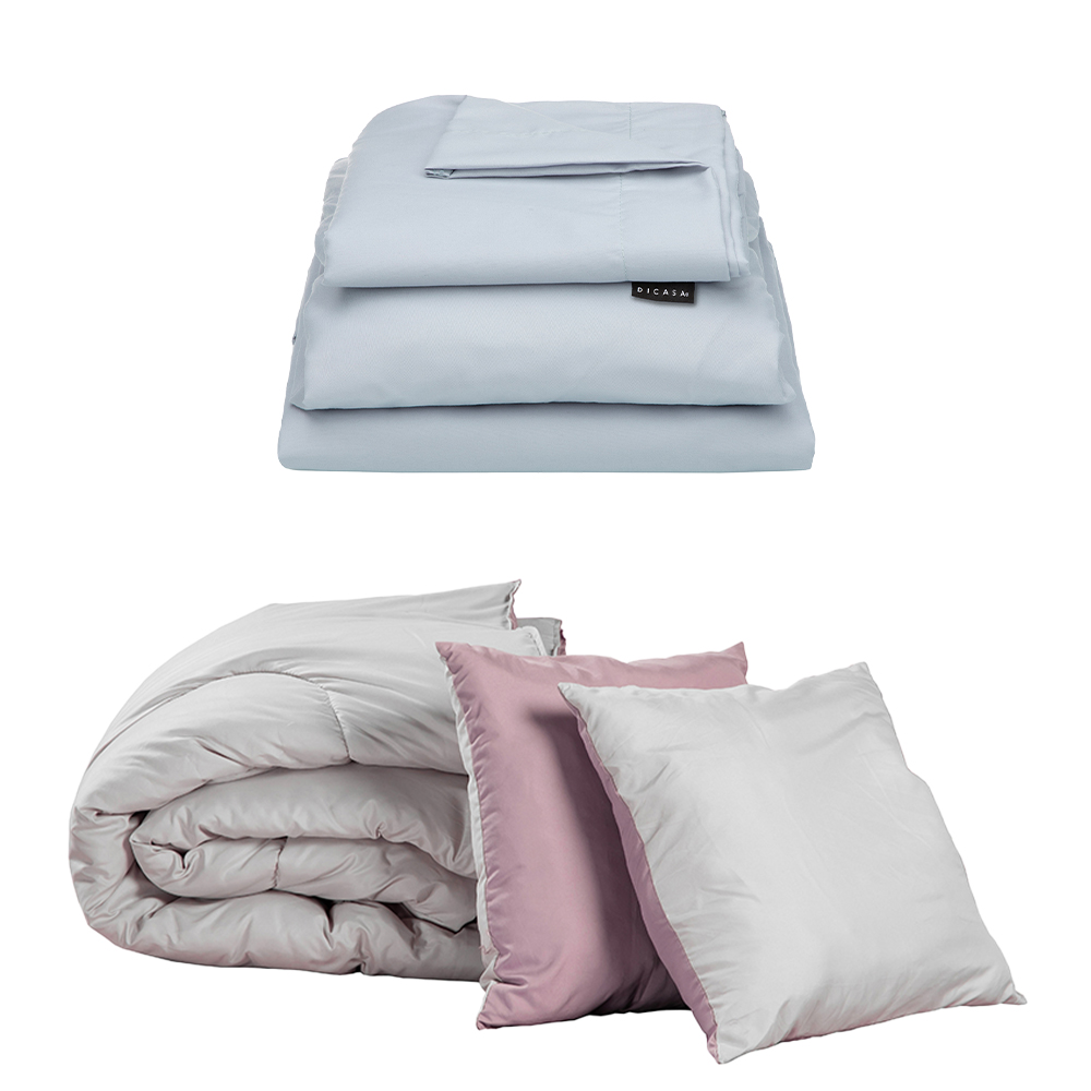 Set De Edredon Doble Vista Dicasa Couzy Lila-gris | Platino Individual +  Sabanas Softy