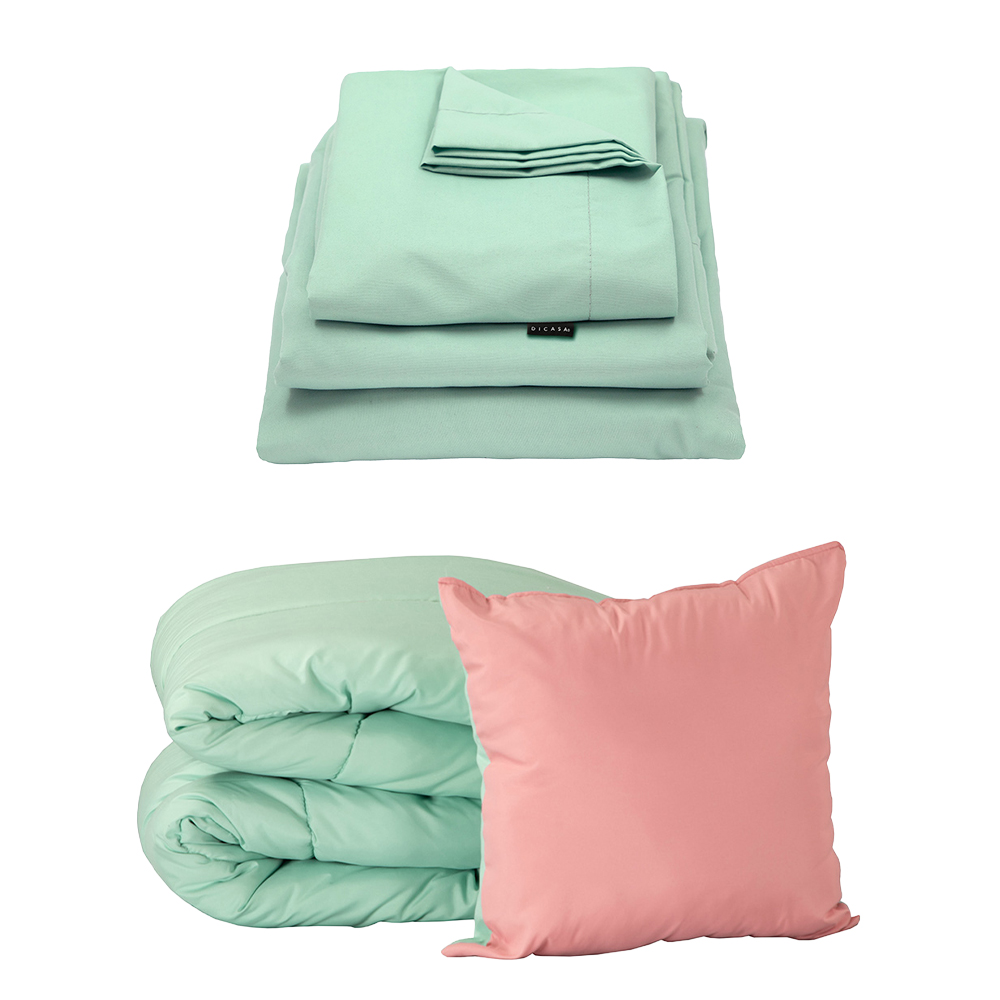 Foto 2 pulgar | Set De Edredon Doble Vista Dicasa Couzy Rosa-menta | Menta Queen Size +  Sabanas Softy