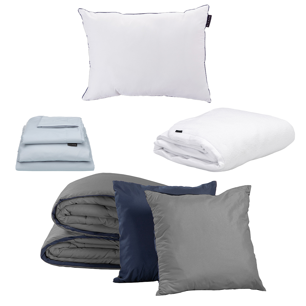 Set De Edredon Doble Vista Couzy Azul Marino-gris | Platinoindividual+ Protector Cloud+sabanas Softy+almohada One