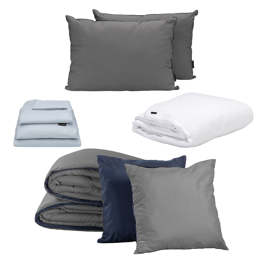 Foto 2 pulgar | Set De Edredon Doble Vista Couzy Azul Marino-gris | Platinoqueen Size+ Protector Cloud +sabanas Softy+almohada 2-pack