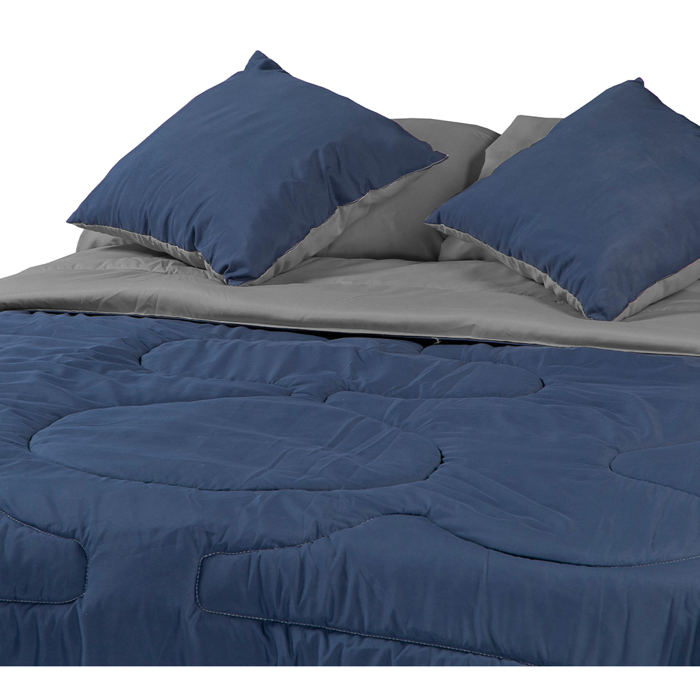 Foto 4 pulgar | Set De Edredon Doble Vista Couzy Azul Marino-gris | Platinoqueen Size+ Protector Cloud +sabanas Softy+almohada 2-pack