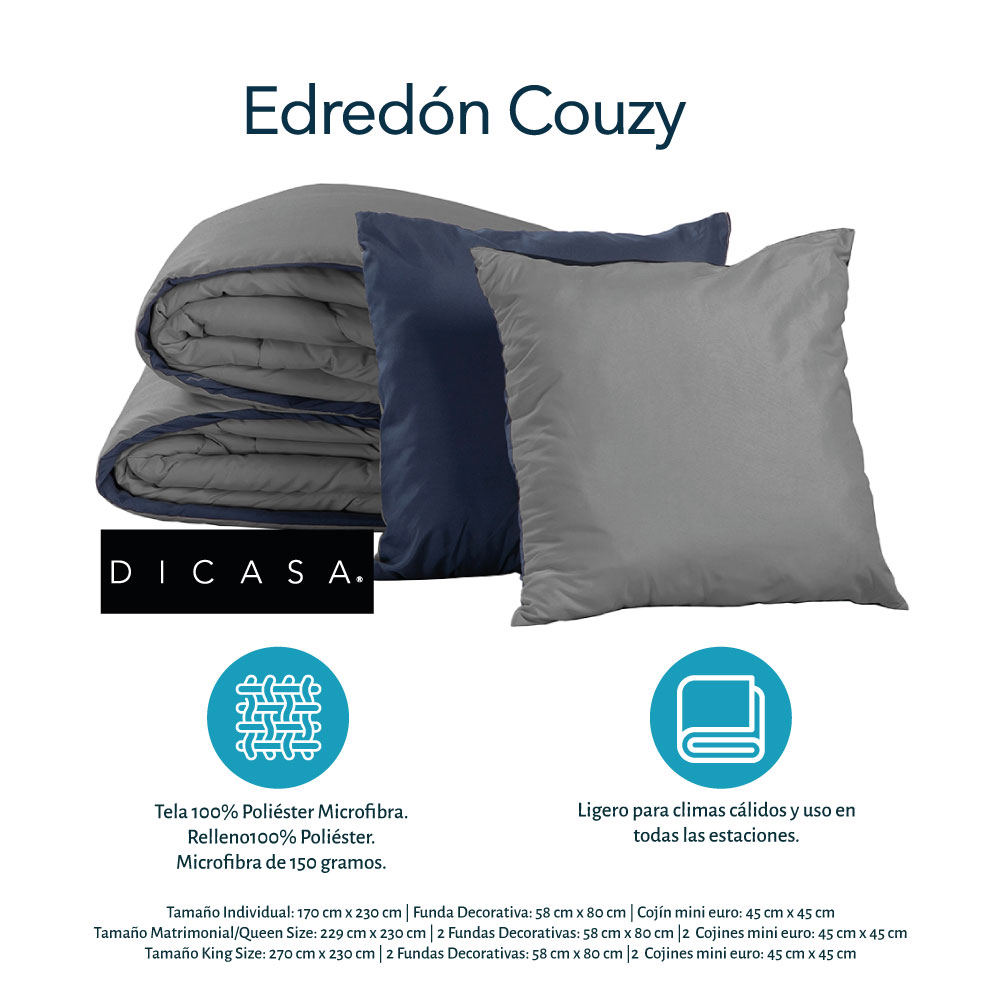 Foto 6 pulgar | Set De Edredon Doble Vista Couzy Azul Marino-gris | Platinoqueen Size+ Protector Cloud +sabanas Softy+almohada 2-pack