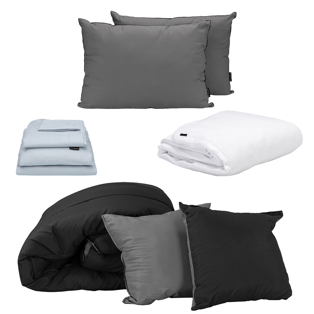 Foto 2 pulgar | Set De Edredon Doble Vista Couzy Negro-gris Oxford | Platinomatrimonial+ Protector Cloud +sabanas Softy+almohada 2-pack