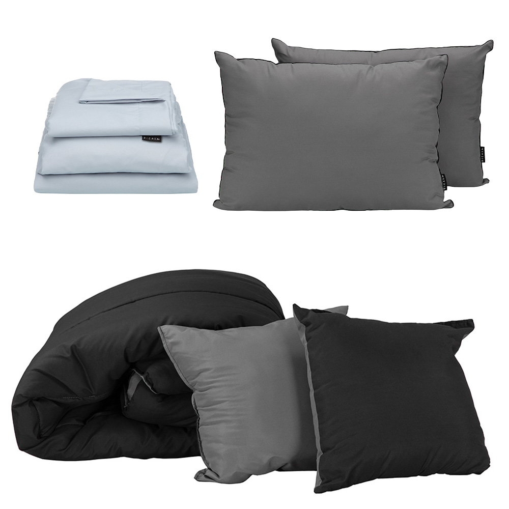Foto 2 pulgar | Set De Edredon Doble Vista Couzy Negro-gris Oxford | Platinoking Size+ Sabanas Softy + Almohada 2-pack