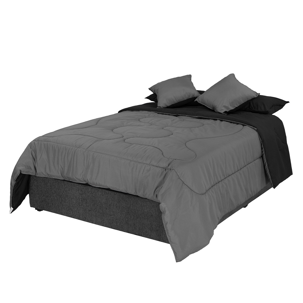 Foto 3 pulgar | Set De Edredon Doble Vista Couzy Negro-gris Oxford | Platinoking Size+ Sabanas Softy + Almohada 2-pack