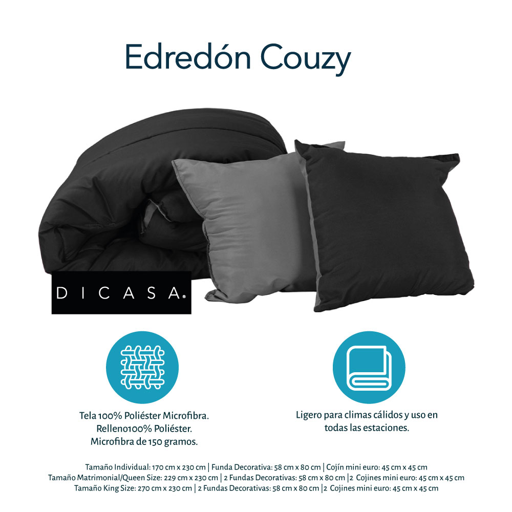 Foto 7 pulgar | Set De Edredon Doble Vista Couzy Negro-gris Oxford | Platinoking Size+ Sabanas Softy + Almohada 2-pack