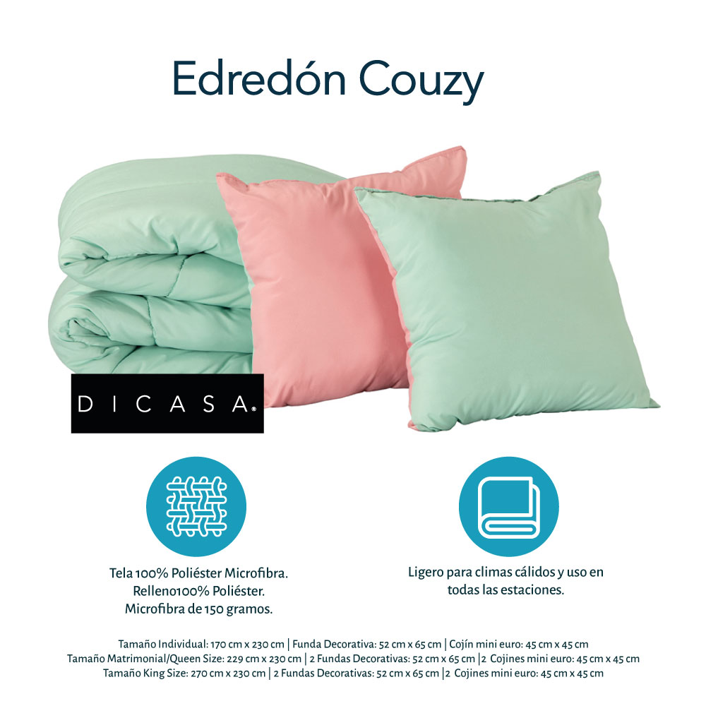 Foto 7 pulgar | Set De Edredon Doble Vista Couzy Rosa-menta | Mentamatrimonial+ Sabanas Softy + Almohada 2-pack