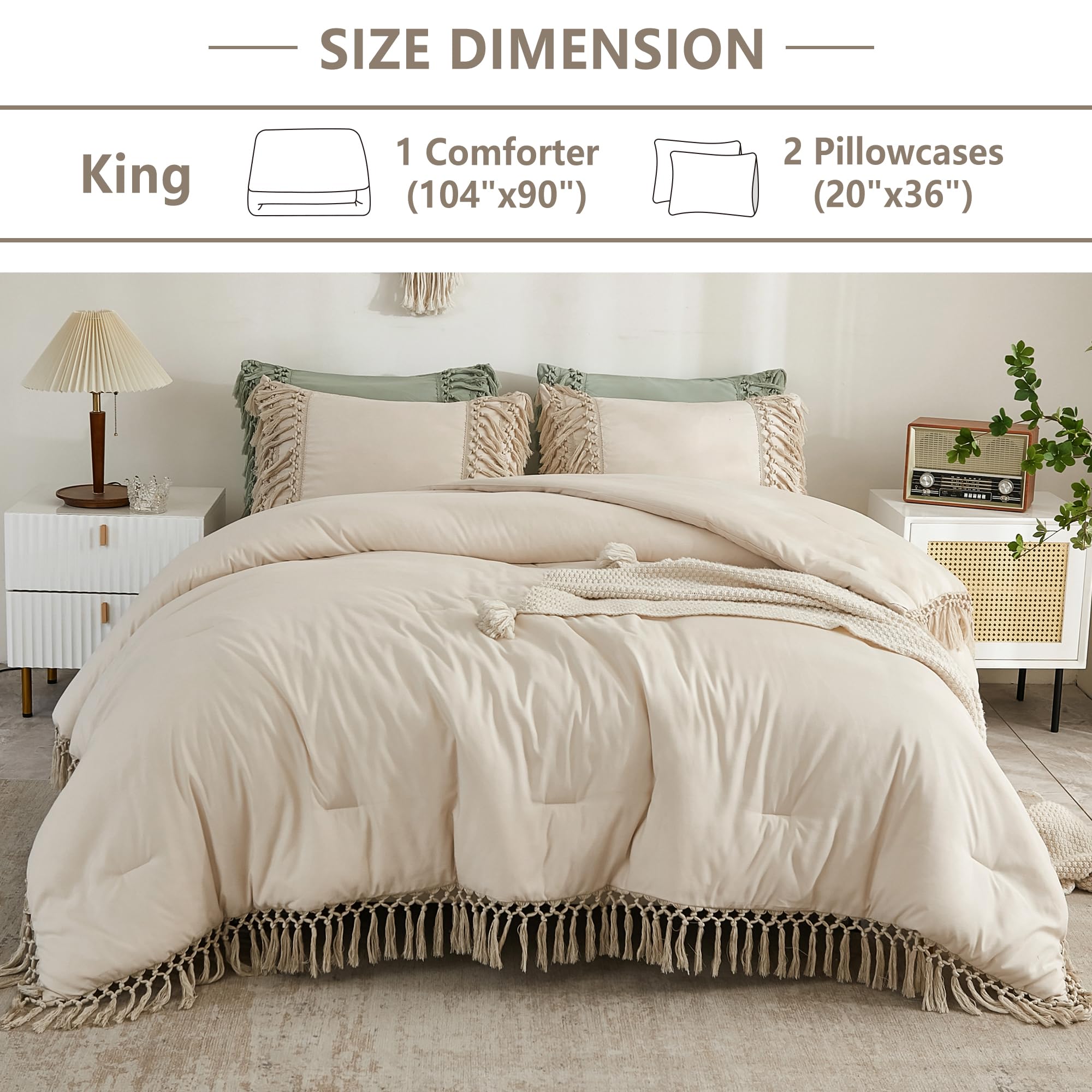 Foto 3 pulgar | Edredón King Size con Fundas de Almohada Andency Beige 3 Piezas - Venta Internacional