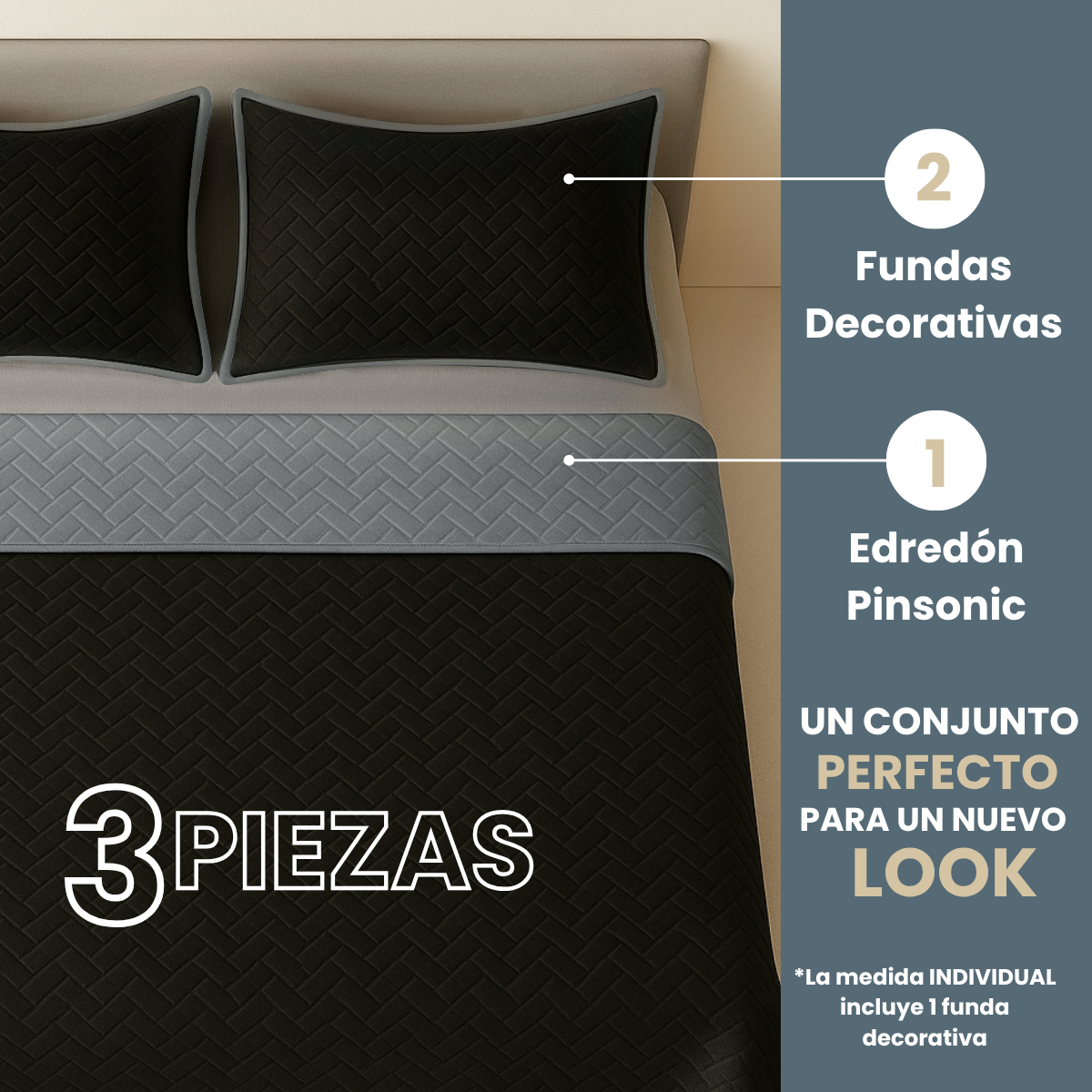 Foto 2 | Edredón Ligero Con Fundas Tesso Home Pinsonic Individual Color Negro Doble Vista