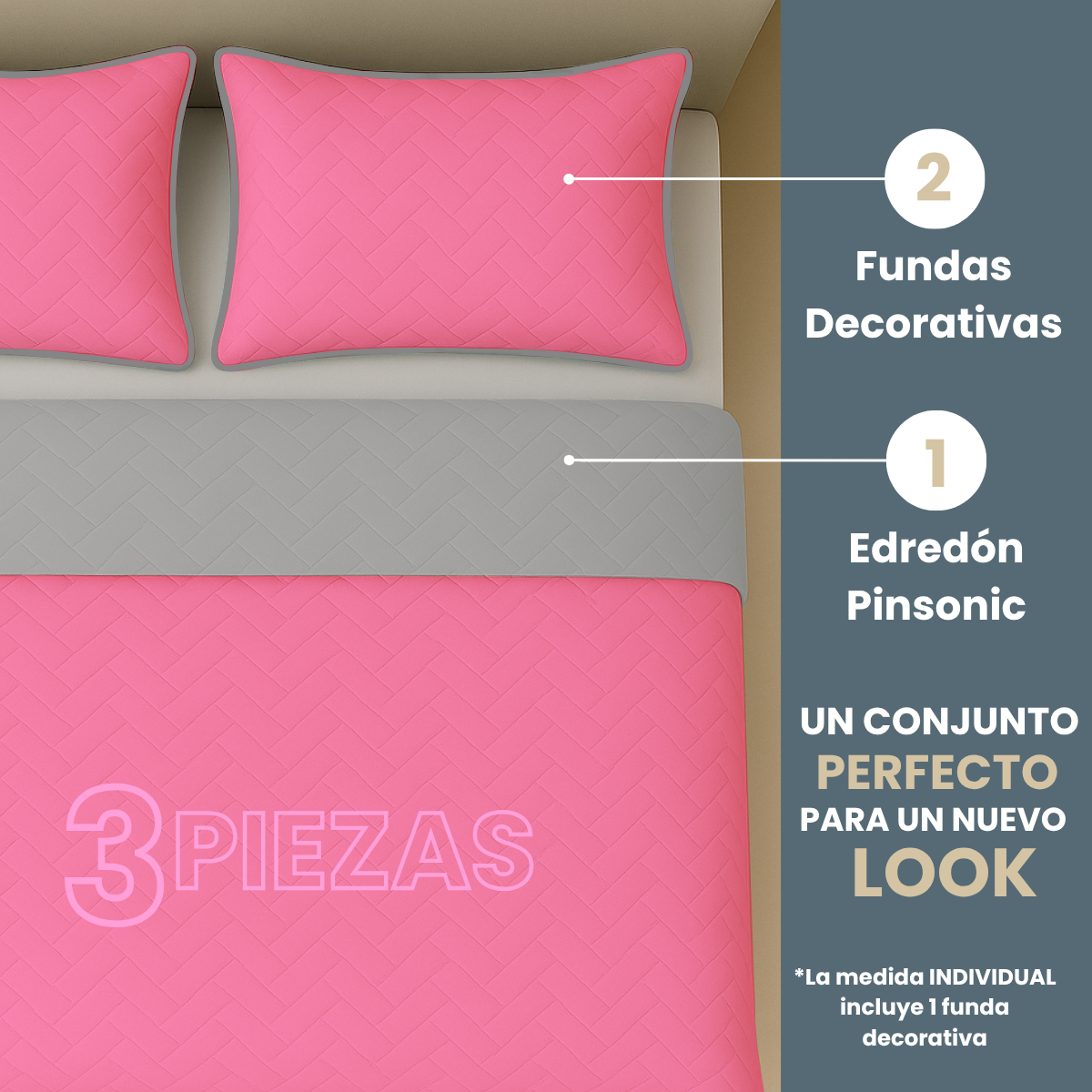 Foto 2 | Edredón Ligero Con Fundas Tesso Home Pinsonic Individual Color Rosa Pastel Doble Vista