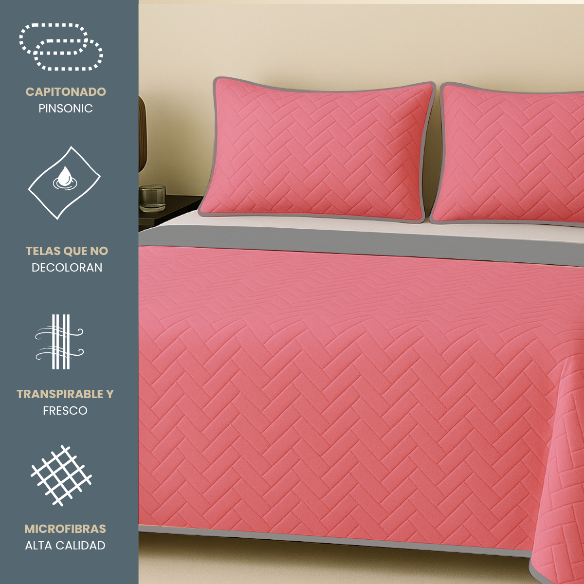 Foto 4 pulgar | Edredón Ligero Con Fundas Tesso Home Pinsonic Individual Color Rosa Pastel Doble Vista