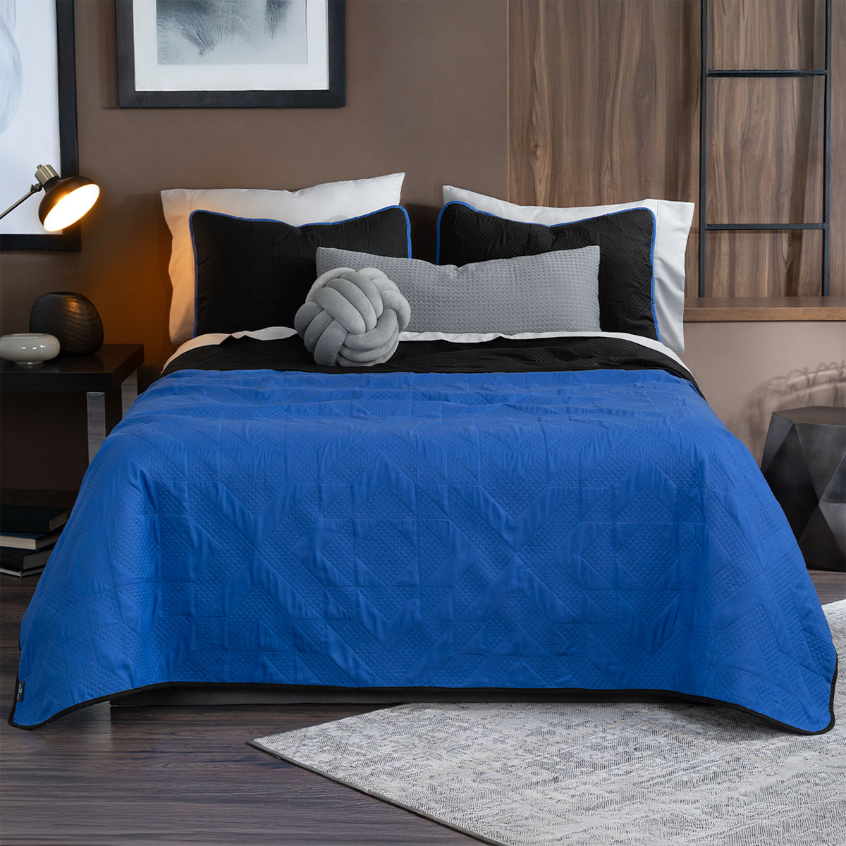Foto 1 | Edredón Ligero King Size Con Fundas De Almohada Real Textil Pinsonic Doble Vista Azul Rey - Negro