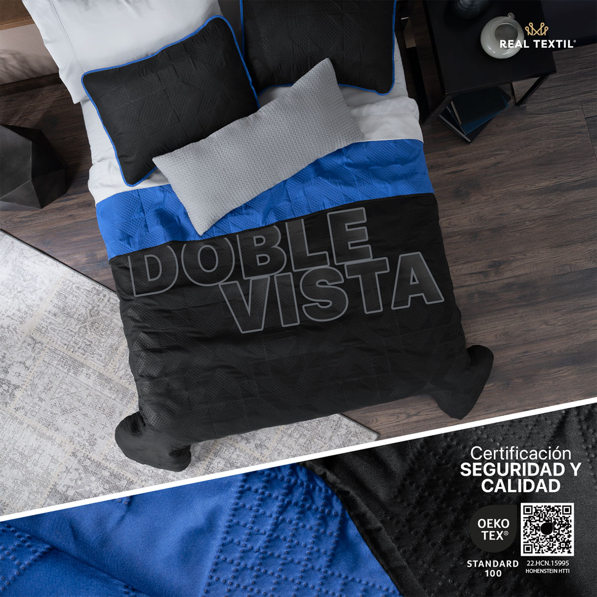 Foto 3 pulgar | Edredón Ligero King Size Con Fundas De Almohada Real Textil Pinsonic Doble Vista Azul Rey - Negro