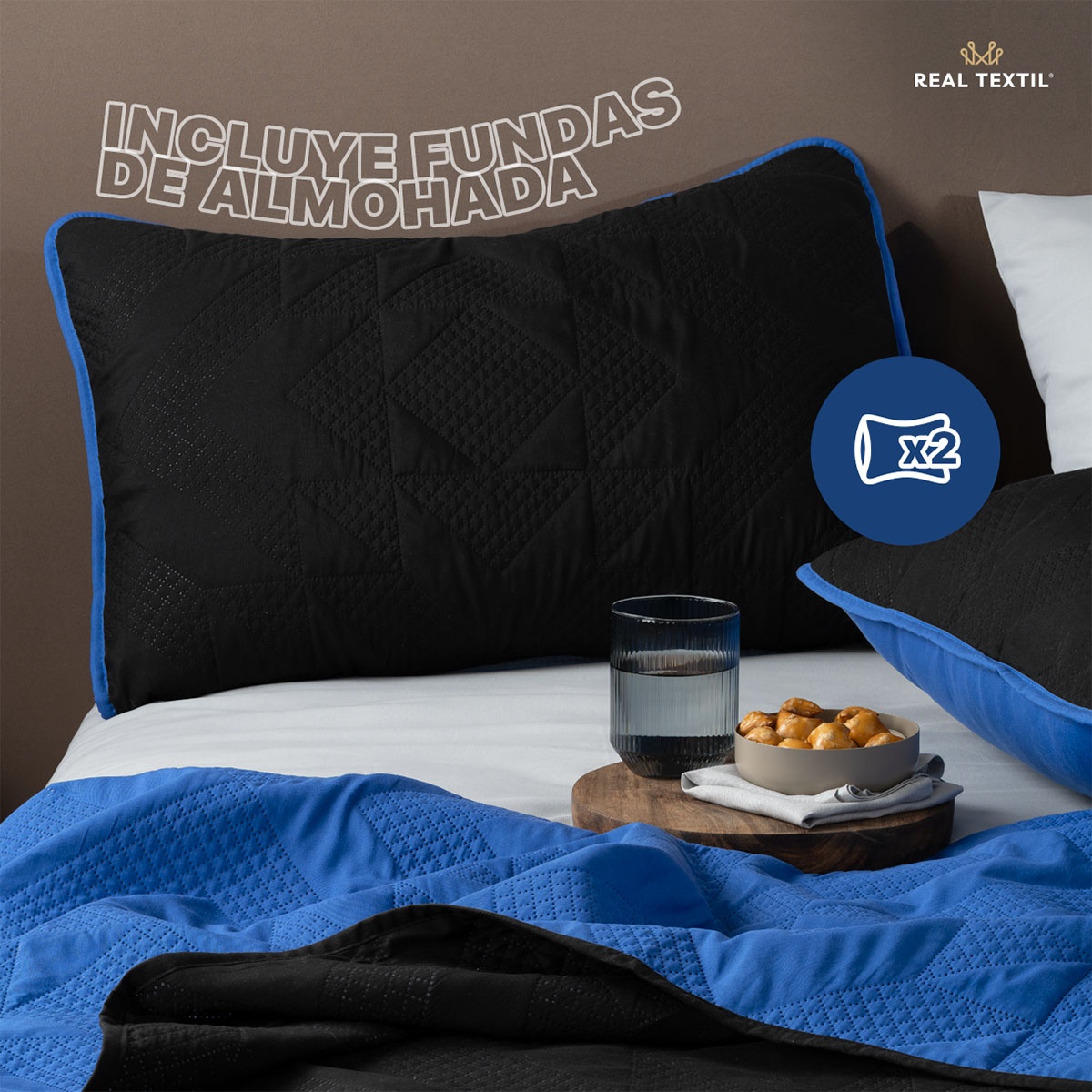 Foto 4 pulgar | Edredón Ligero King Size Con Fundas De Almohada Real Textil Pinsonic Doble Vista Azul Rey - Negro
