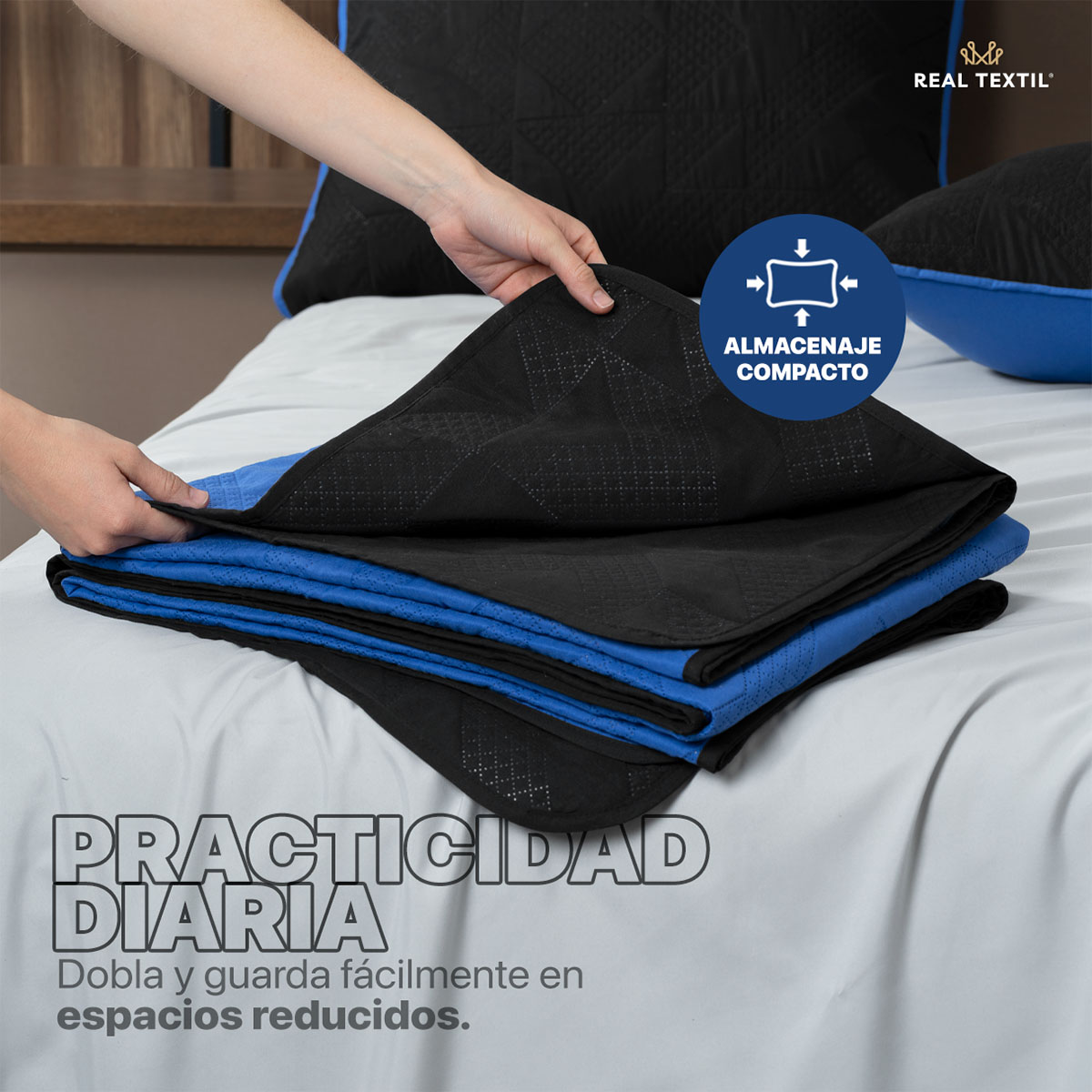 Foto 8 pulgar | Edredón Ligero King Size Con Fundas De Almohada Real Textil Pinsonic Doble Vista Azul Rey - Negro