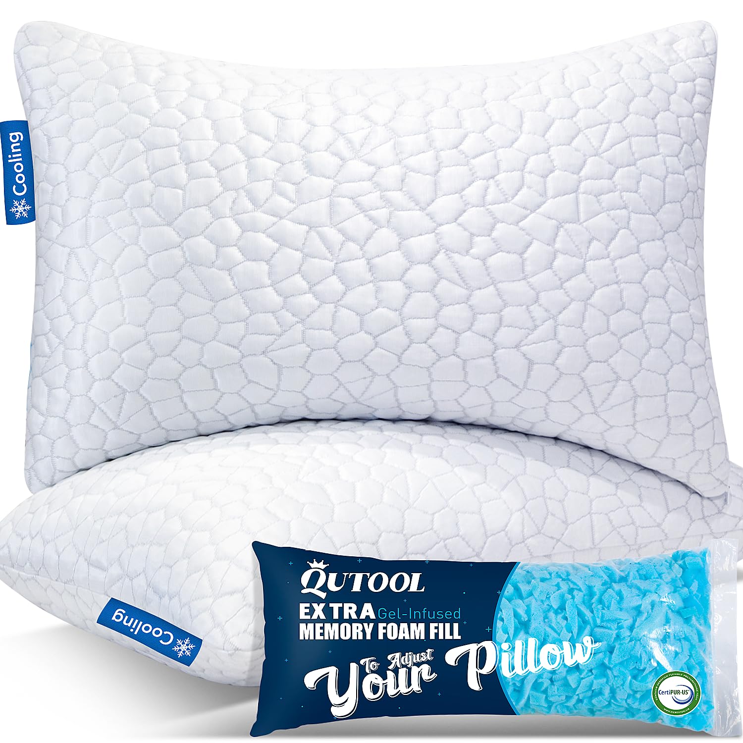 Foto 2 pulgar | Almohadas De Gel Refrescante Qutool, Espuma Viscoelástica Triturada, Paquete De 2 Unidades, Tamaño Q - Venta Intern