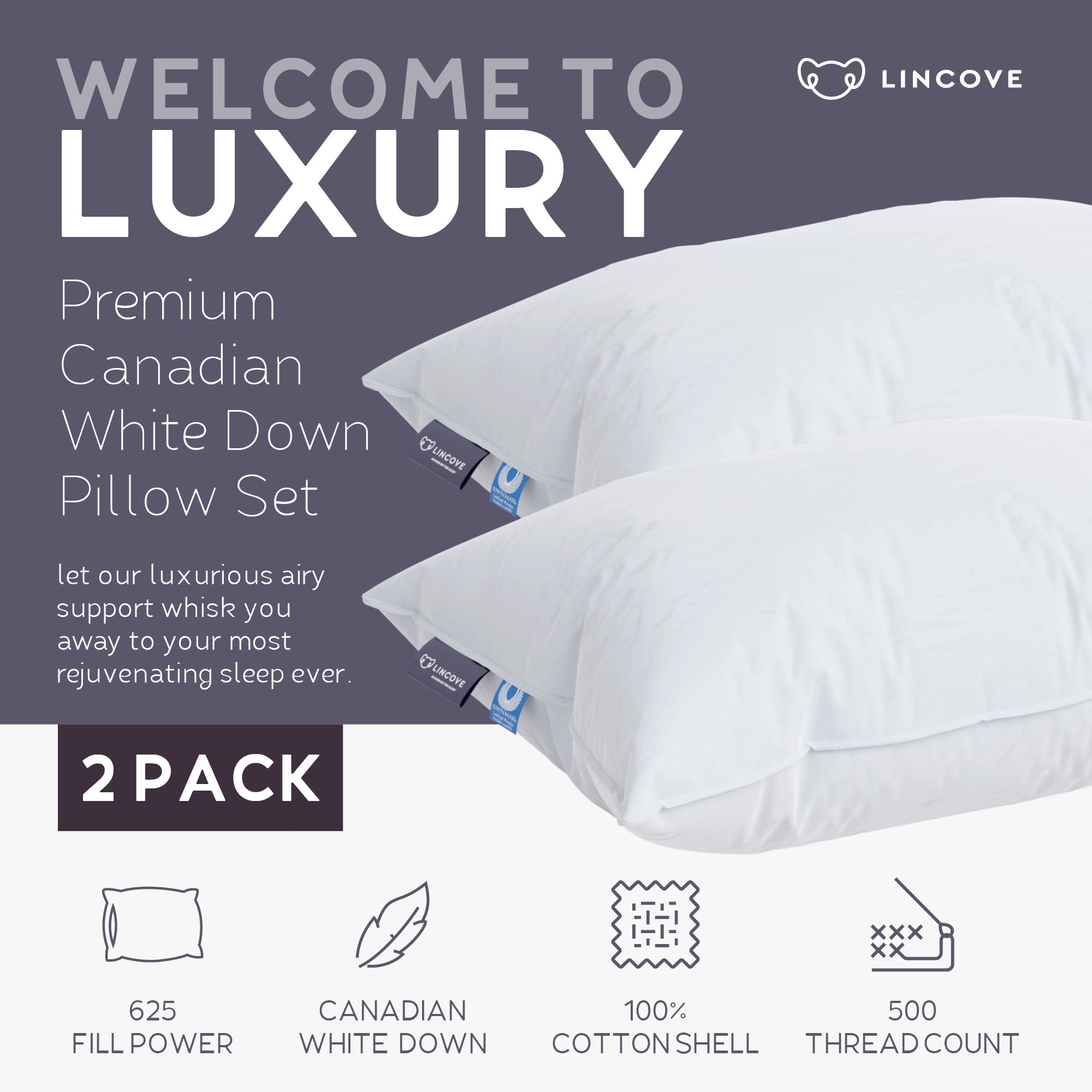 Foto 2 | Almohada para Dormir Lincove Cloud Natural Canadian White Down - Venta Internacional