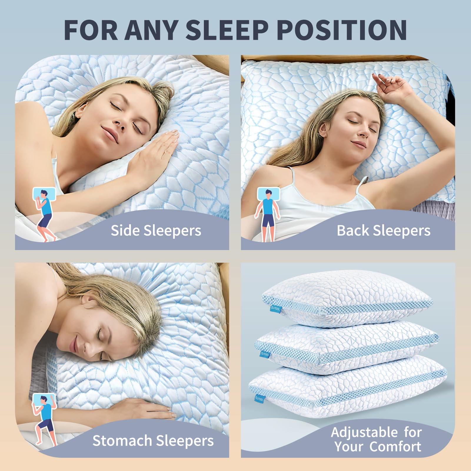 Foto 5 pulgar | Almohada Qutool Queen, Espuma Viscoelástica De Doble Cara, Refrigerada - Venta Internacional.