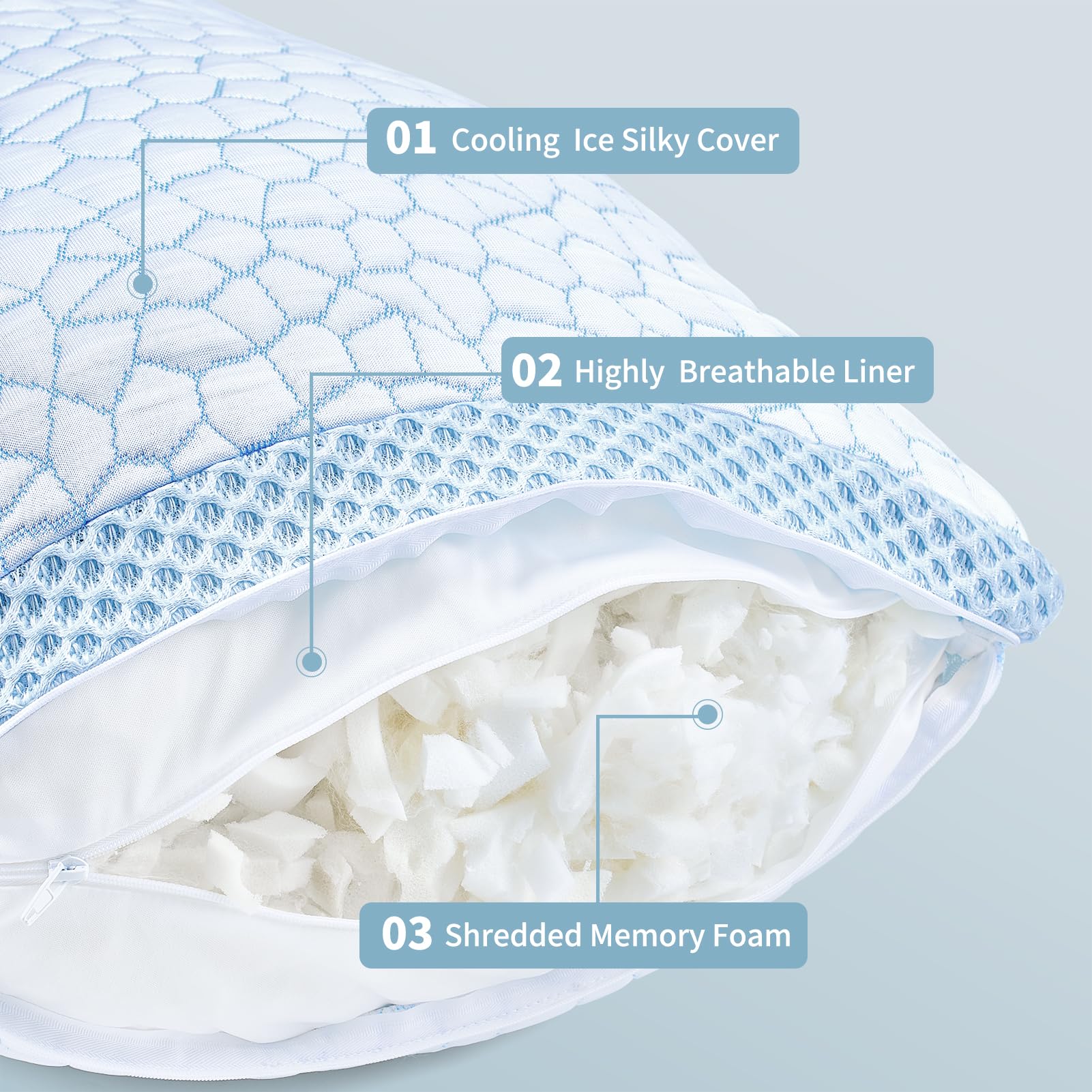 Foto 6 pulgar | Almohada Qutool Queen, Espuma Viscoelástica De Doble Cara, Refrigerada - Venta Internacional.
