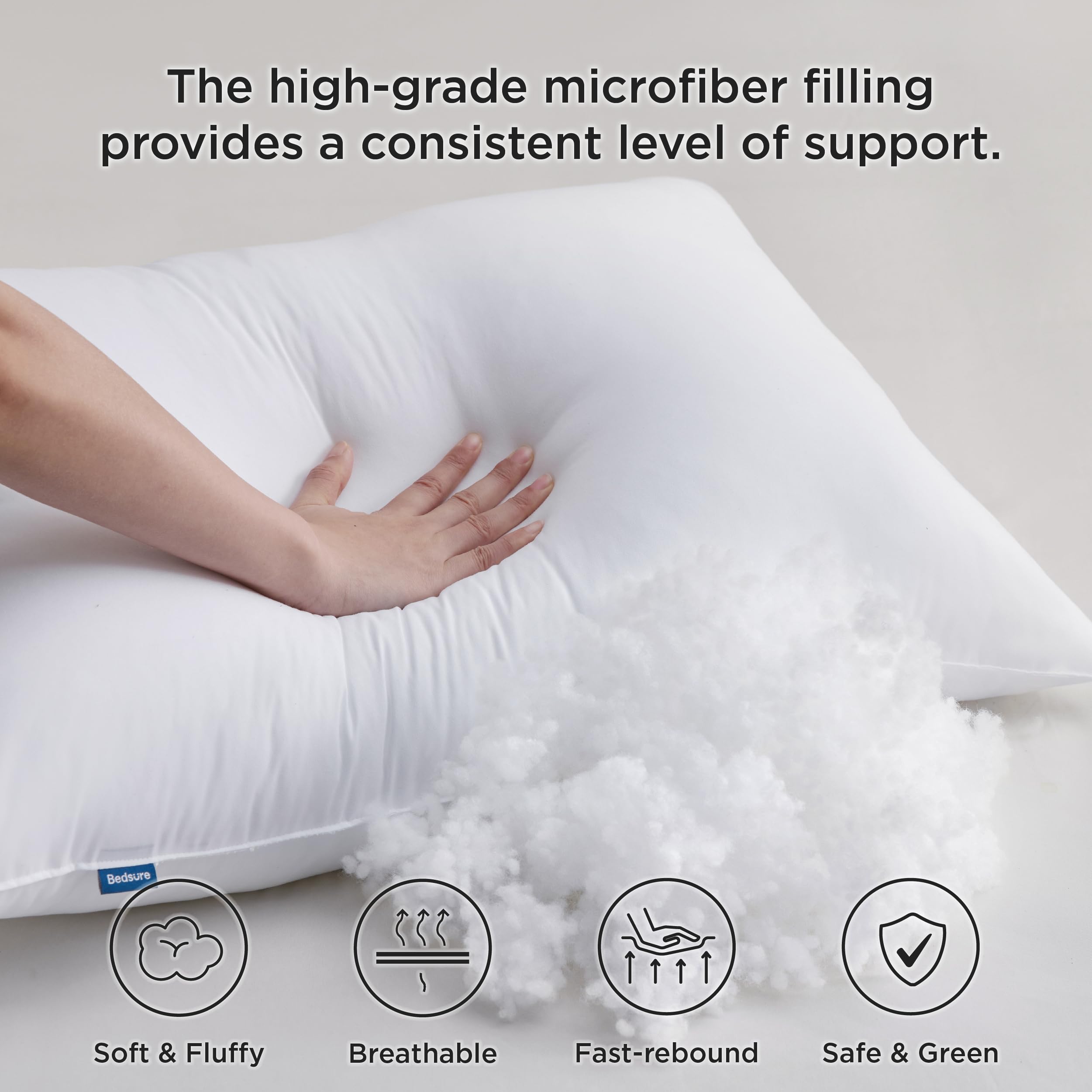 Foto 4 pulgar | Almohadas de Cama Bedsure De Tamaño Mediano Para Dormir Estándar Paquete De 4 - Venta Internacional